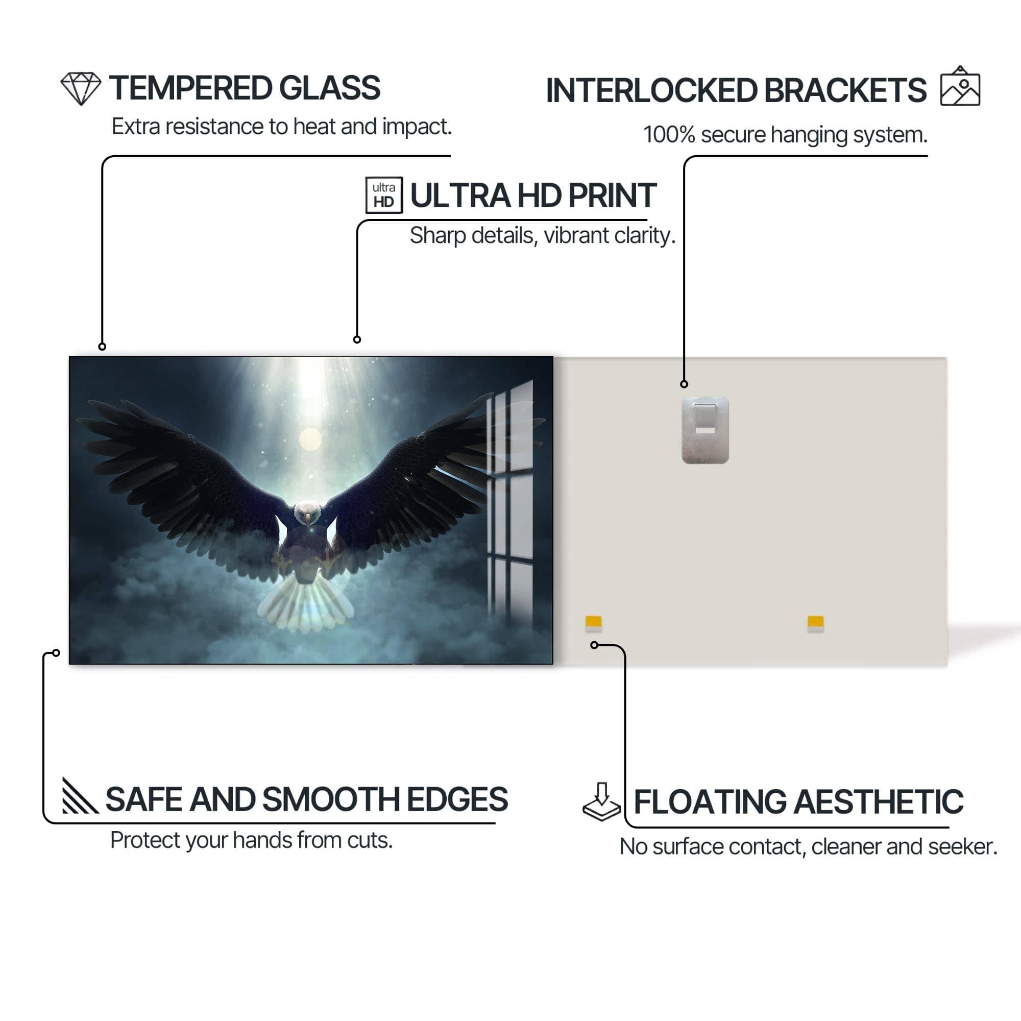 Artronauts Glass Print Eagle in Divine Light – Animal Tempered Glass Wall Art