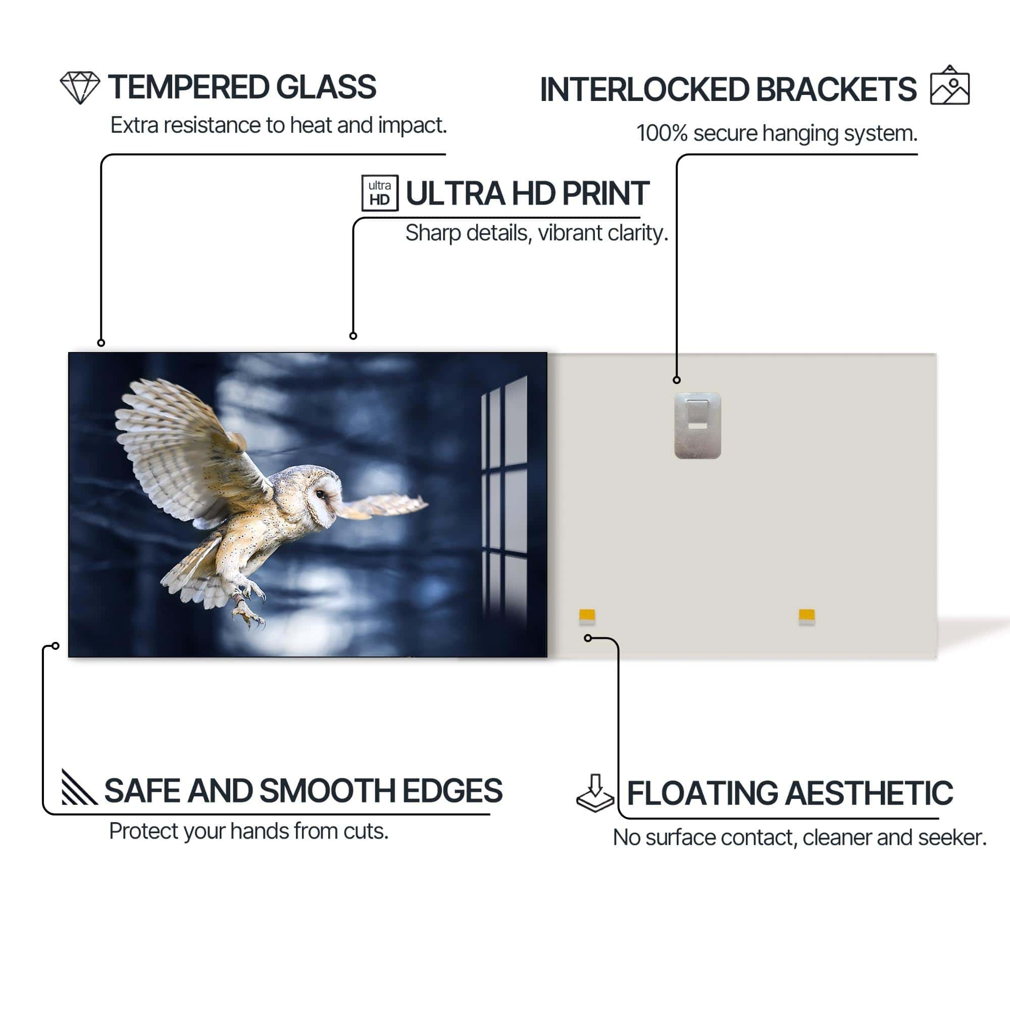 Artronauts Glass Print Owl in the Midnight Forest – Animal Tempered Glass Wall Art