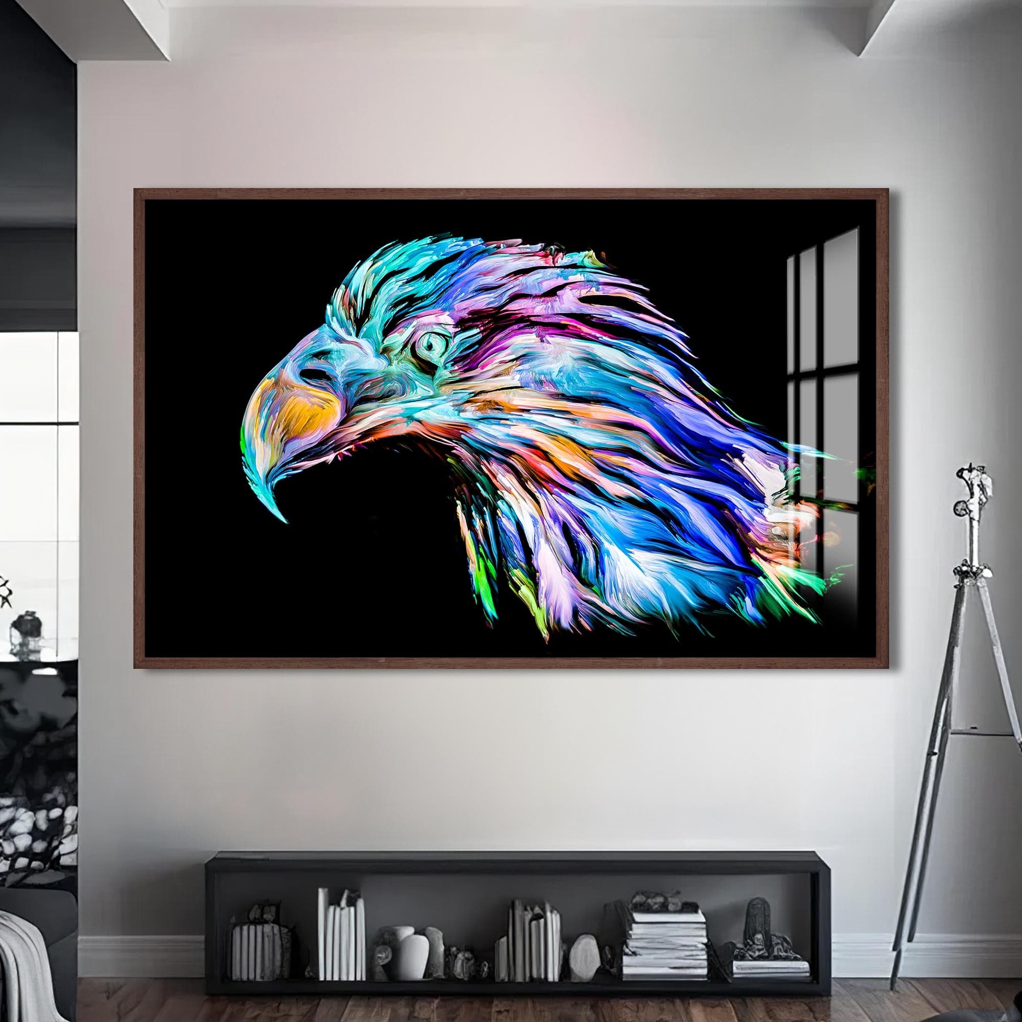 Artronauts Glass Print S | 72x46 cm | 28.3"x18.1" / Walnut Colour Splash Eagle Portrait – Animal Tempered Glass Wall Art