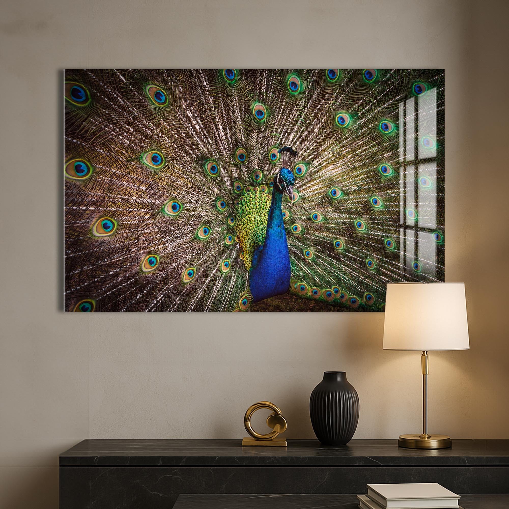Artronauts Glass Print Majestic Peacock Display – Animal Tempered Glass Wall Art