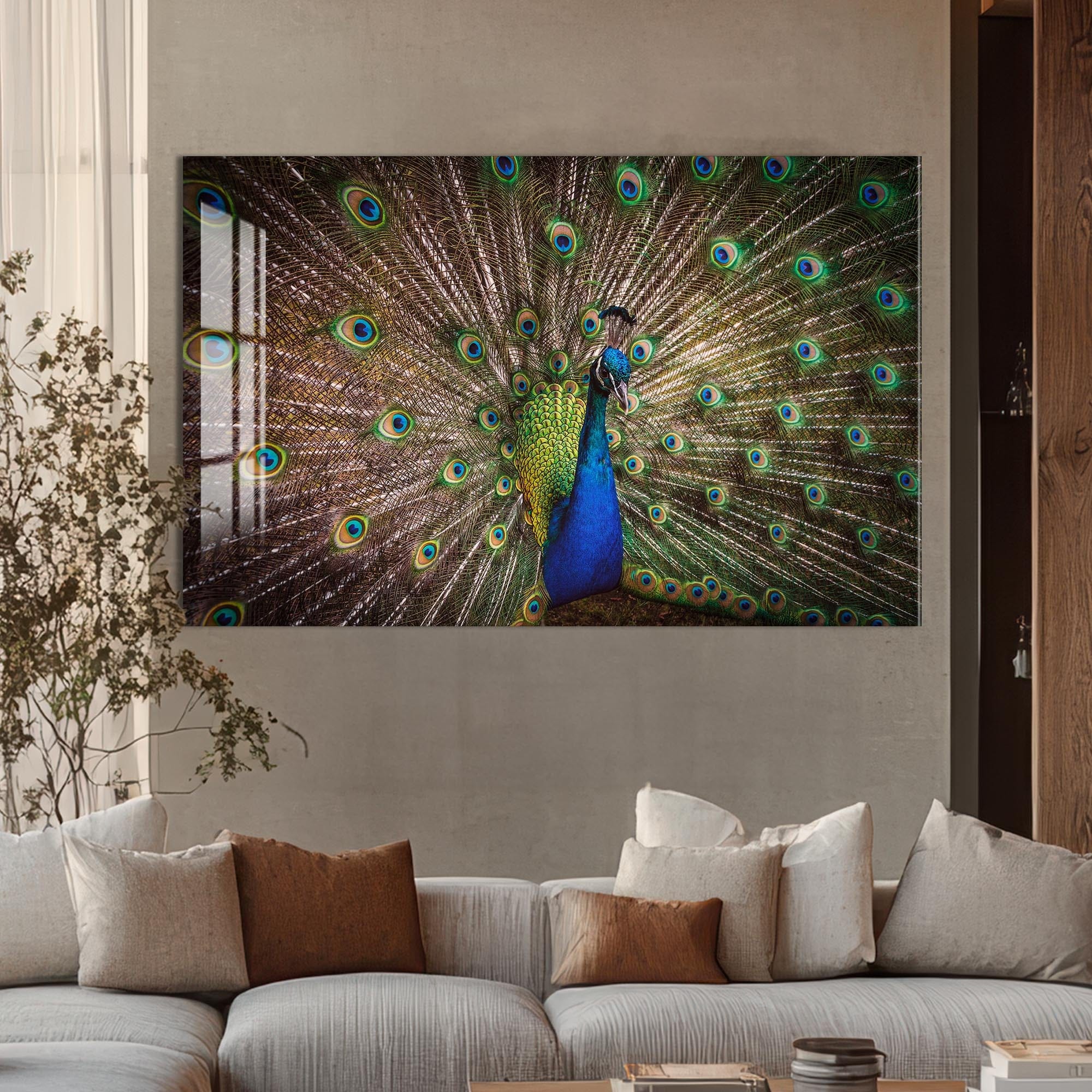 Artronauts Glass Print Majestic Peacock Display – Animal Tempered Glass Wall Art