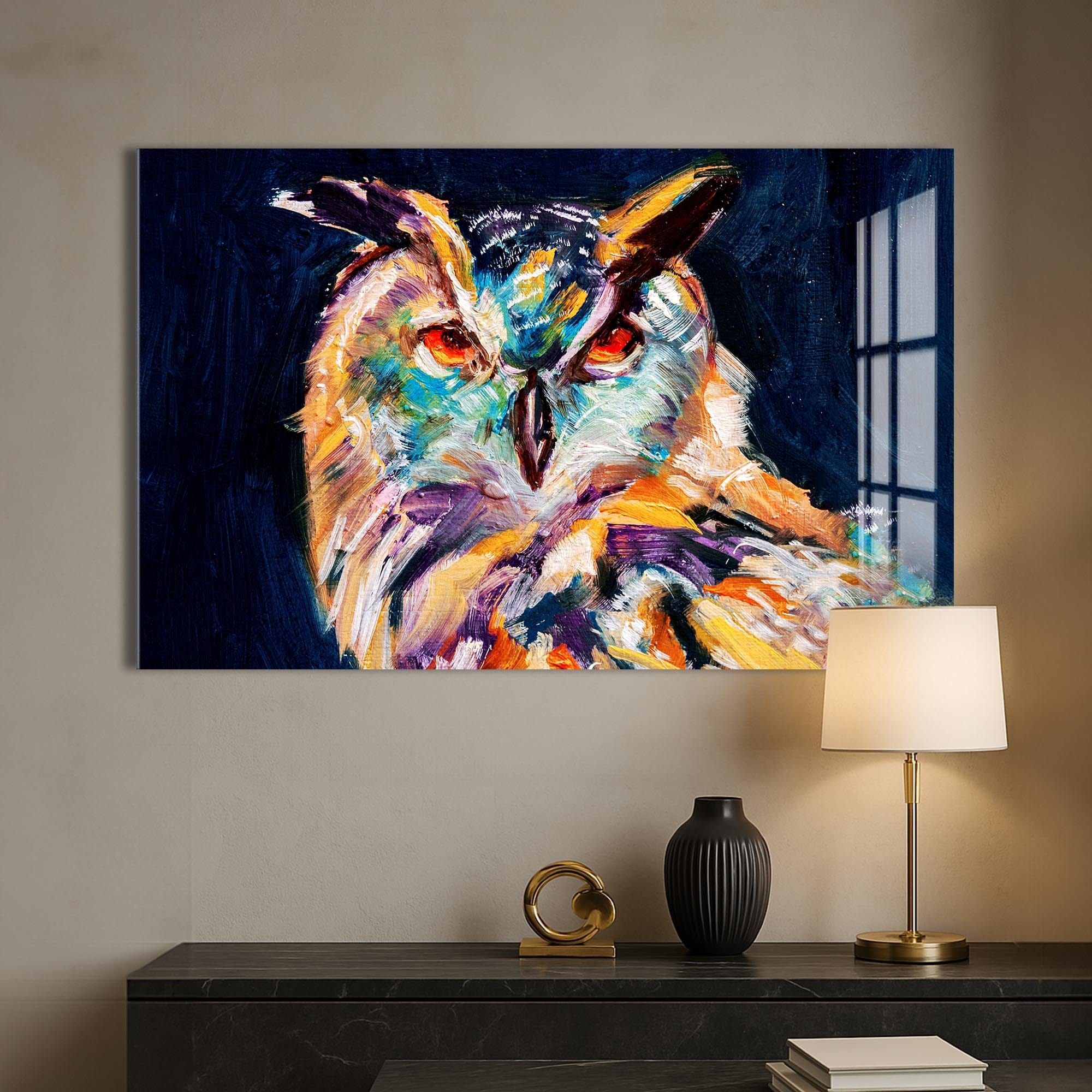 Artronauts Glass Print Vivid Owl Expression – Animal Tempered Glass Wall Art