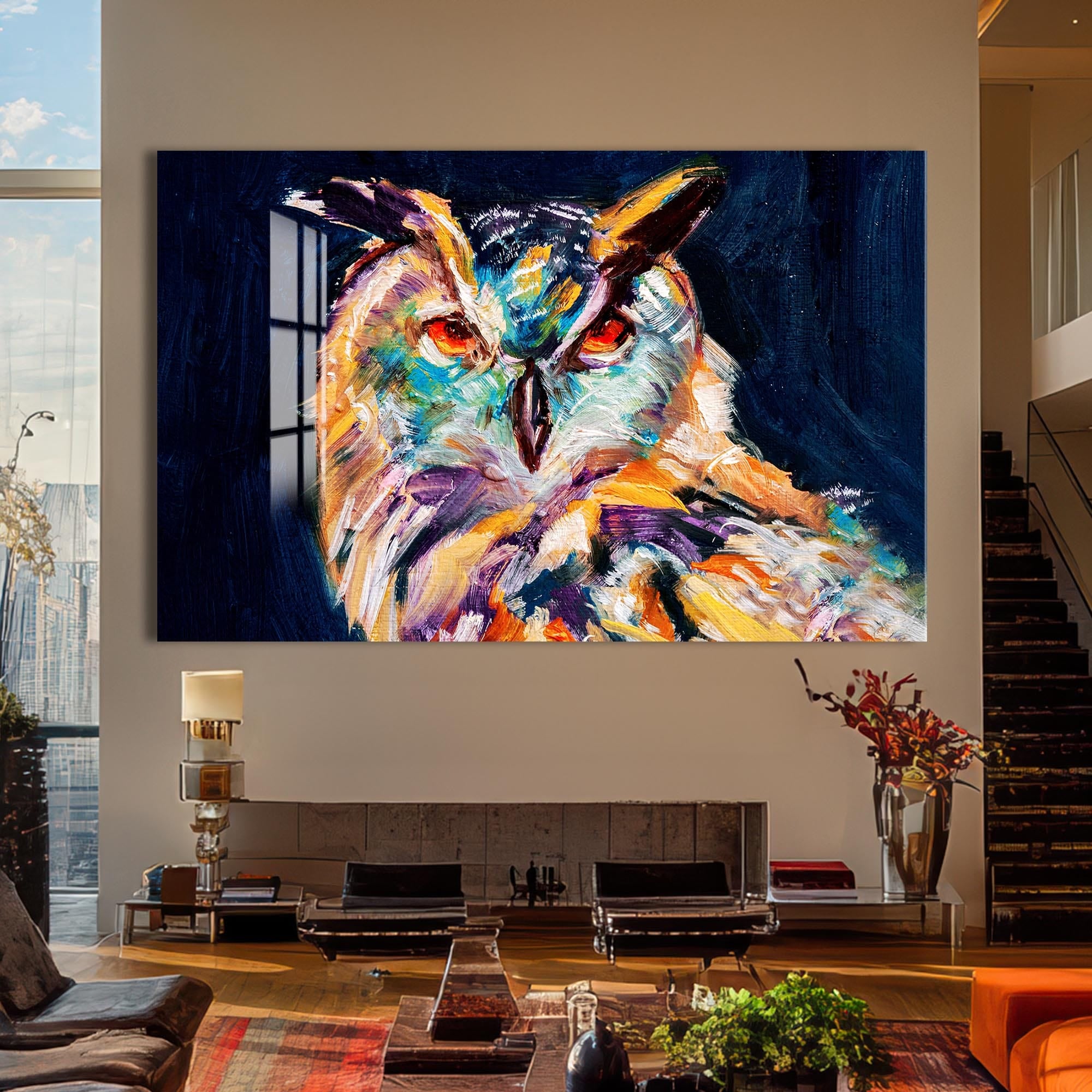 Artronauts Glass Print Vivid Owl Expression – Animal Tempered Glass Wall Art