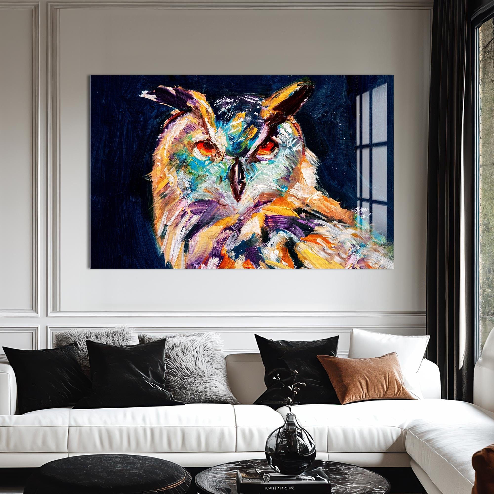 Artronauts Glass Print Vivid Owl Expression – Animal Tempered Glass Wall Art