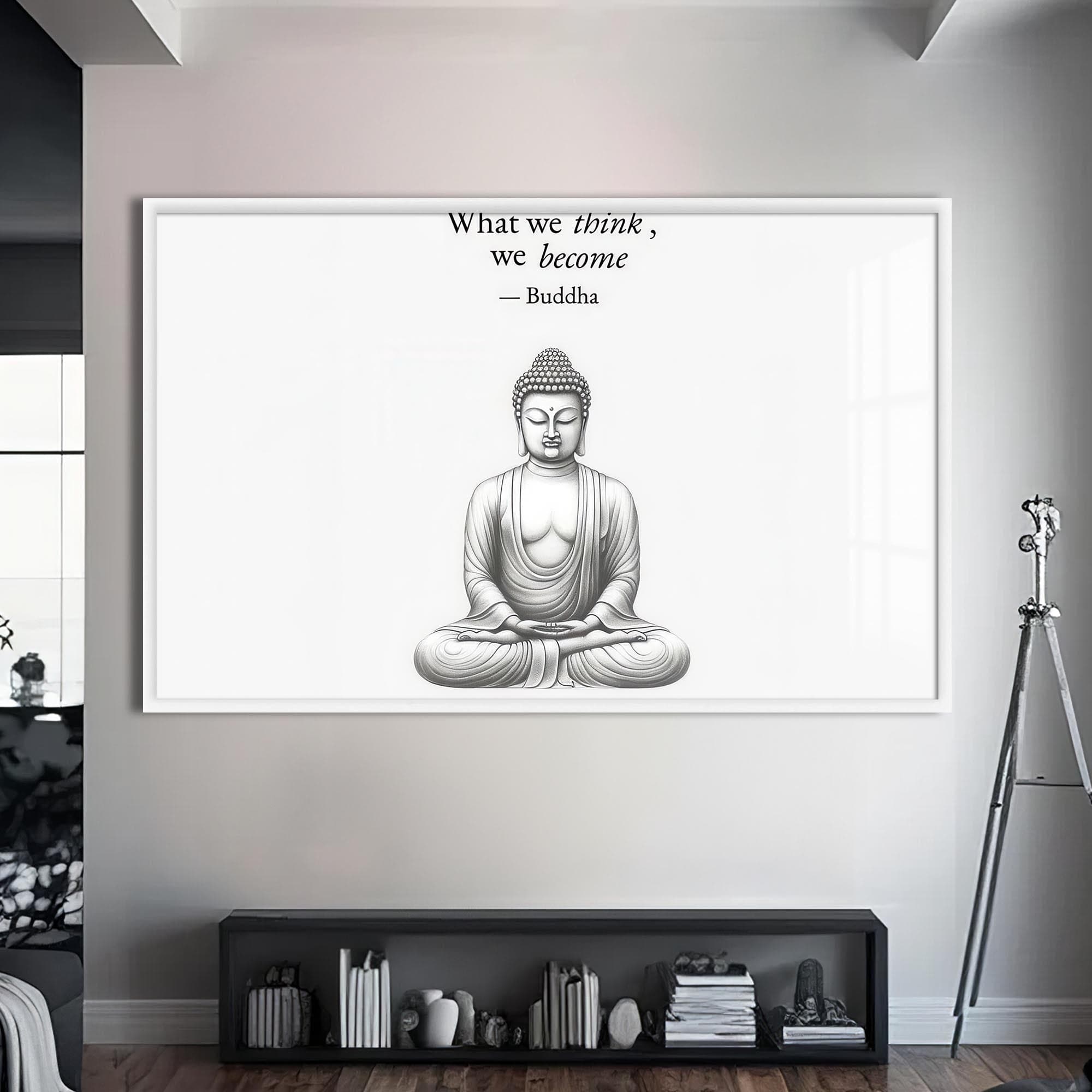 Artronauts Glass Print S | 72x46 cm | 28.3"x18.1" / White Mindful Silence- Buddhism Tempered Glass Wall Art