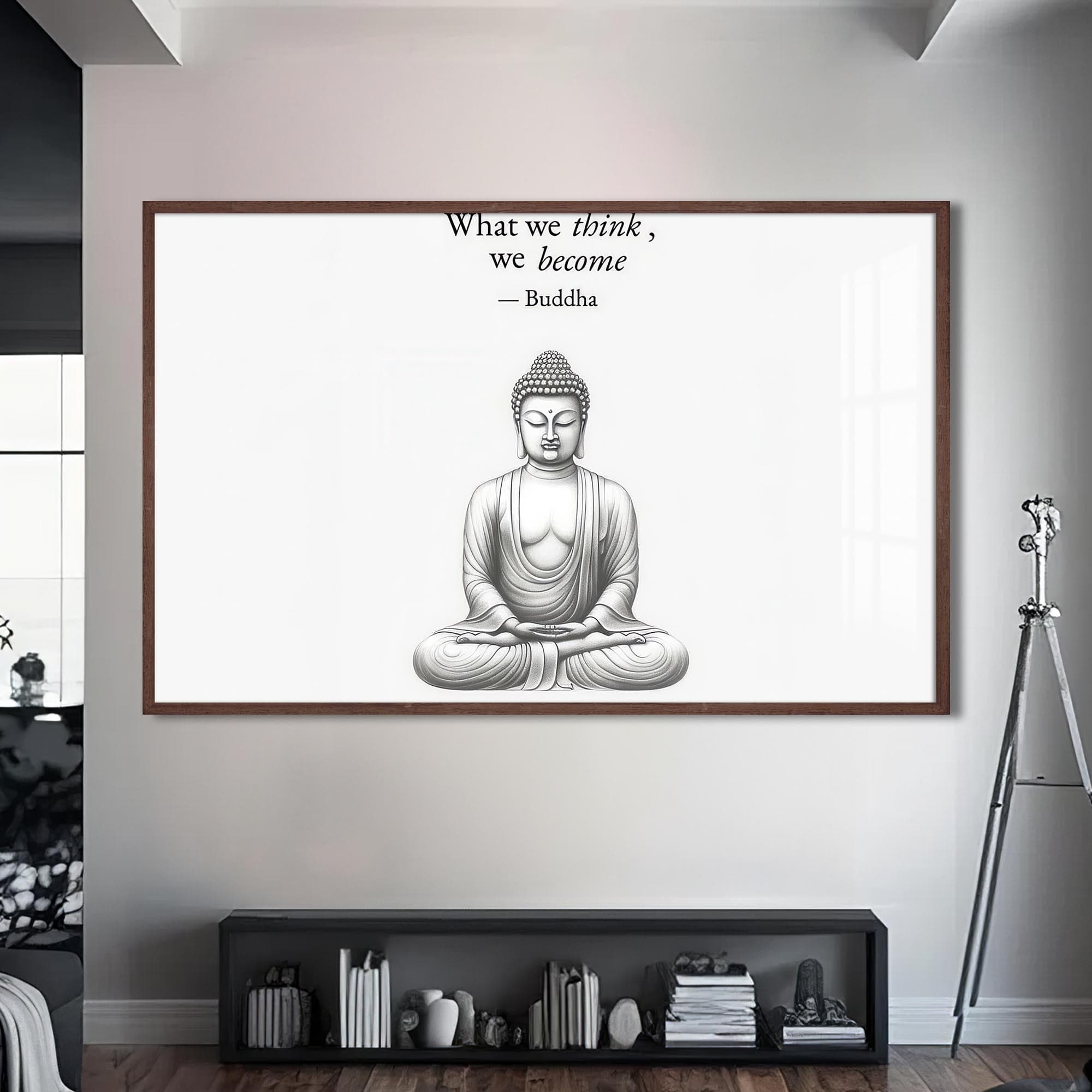 Artronauts Glass Print S | 72x46 cm | 28.3"x18.1" / Walnut Mindful Silence- Buddhism Tempered Glass Wall Art