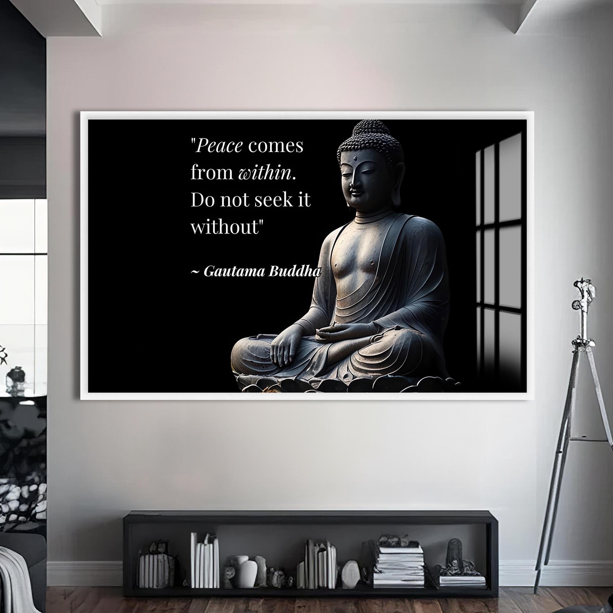 Artronauts Glass Print S | 72x46 cm | 28.3"x18.1" / White Inner Peace- Buddhism Tempered Glass Wall Art