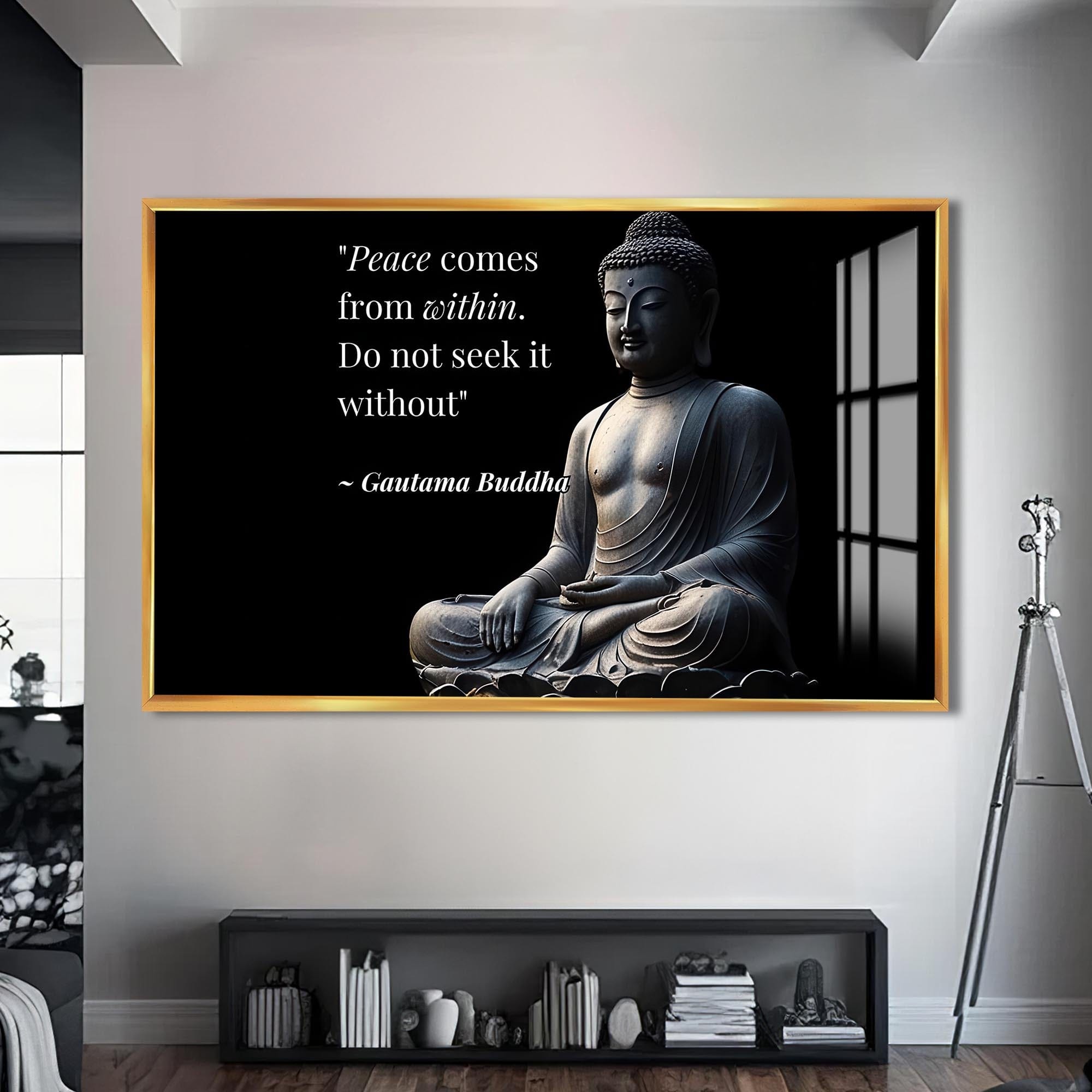 Artronauts Glass Print S | 72x46 cm | 28.3"x18.1" / Gold Inner Peace- Buddhism Tempered Glass Wall Art