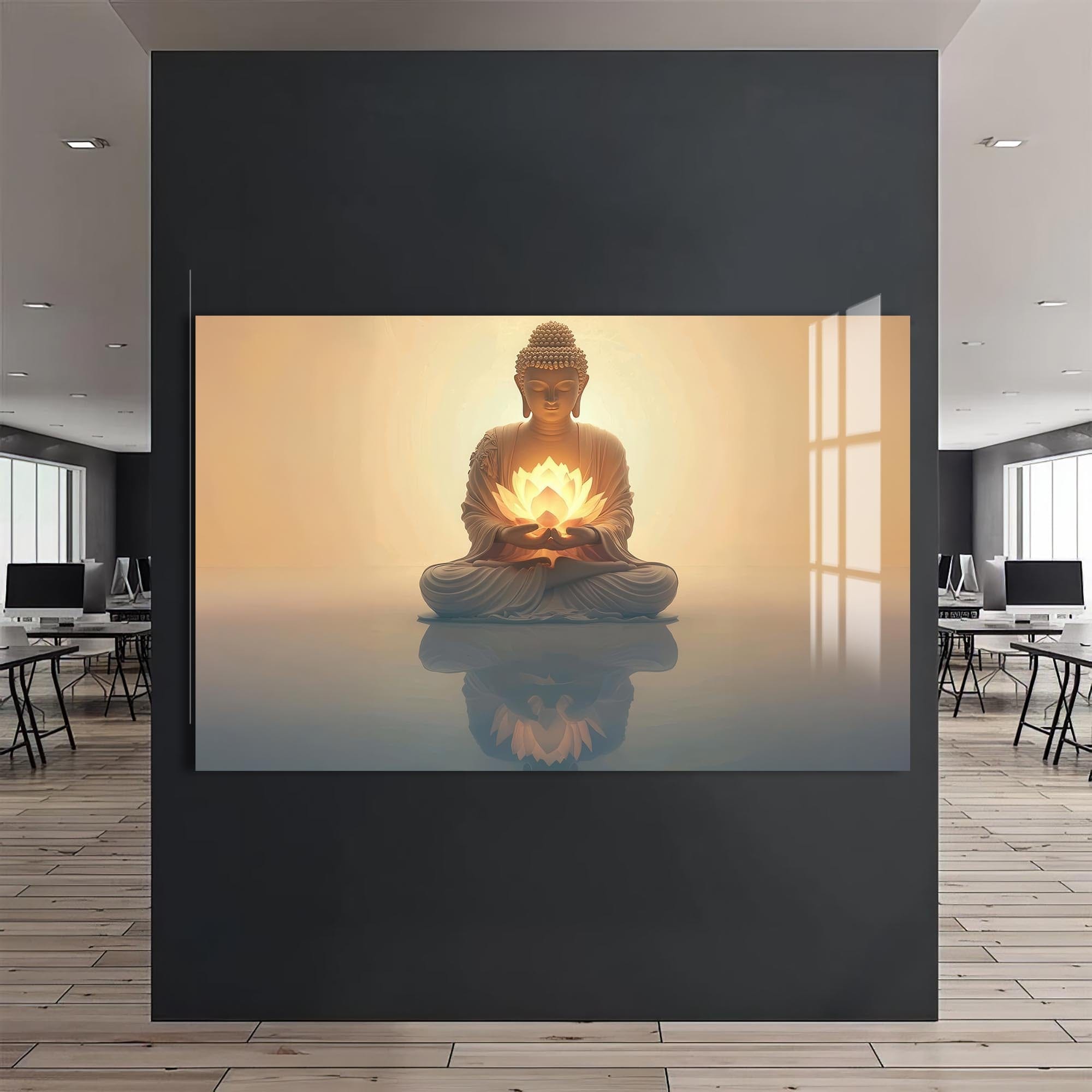 Artronauts Glass Print Lotus Reflection- Buddhism Tempered Glass Wall Art