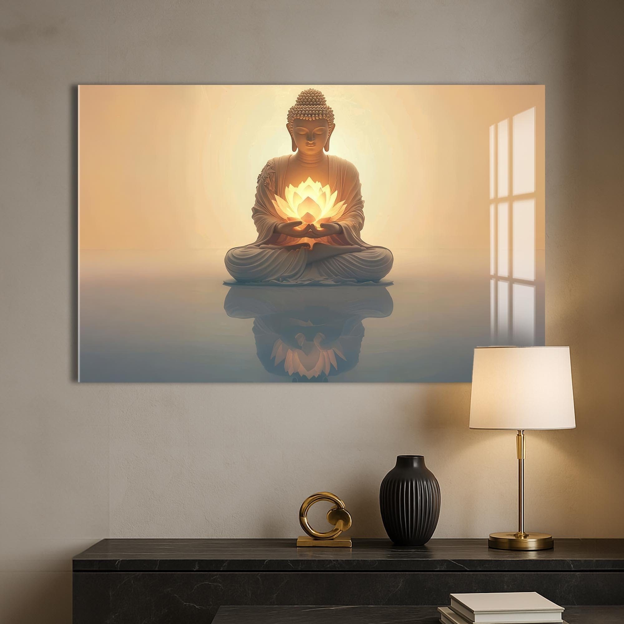 Artronauts Glass Print Lotus Reflection- Buddhism Tempered Glass Wall Art
