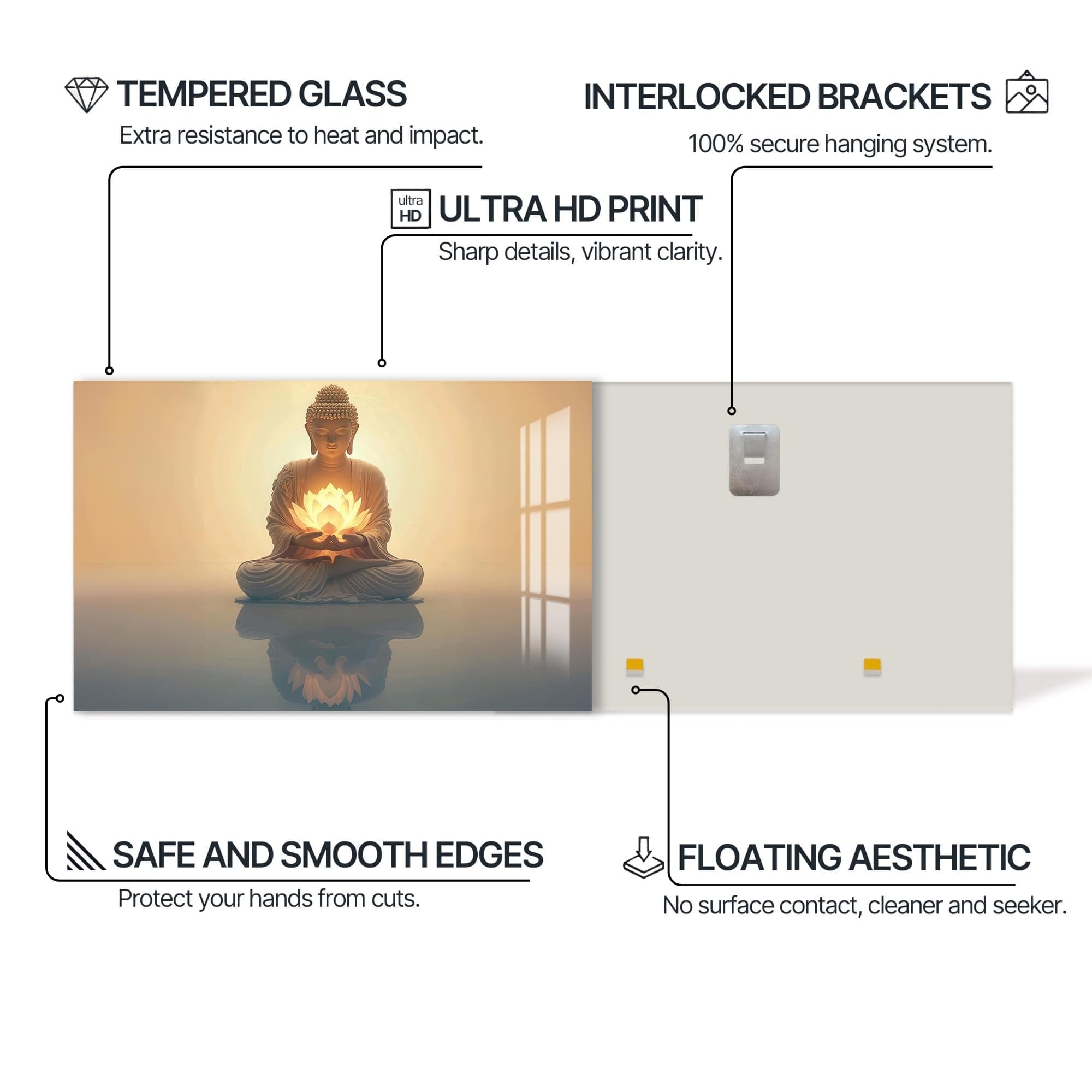 Artronauts Glass Print Lotus Reflection- Buddhism Tempered Glass Wall Art