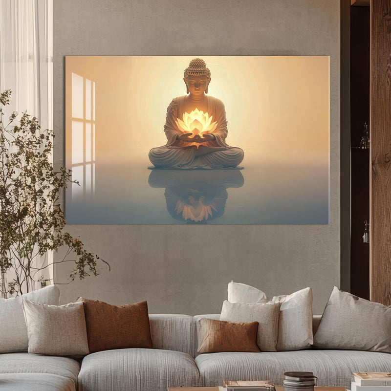 Artronauts Glass Print Lotus Reflection- Buddhism Tempered Glass Wall Art