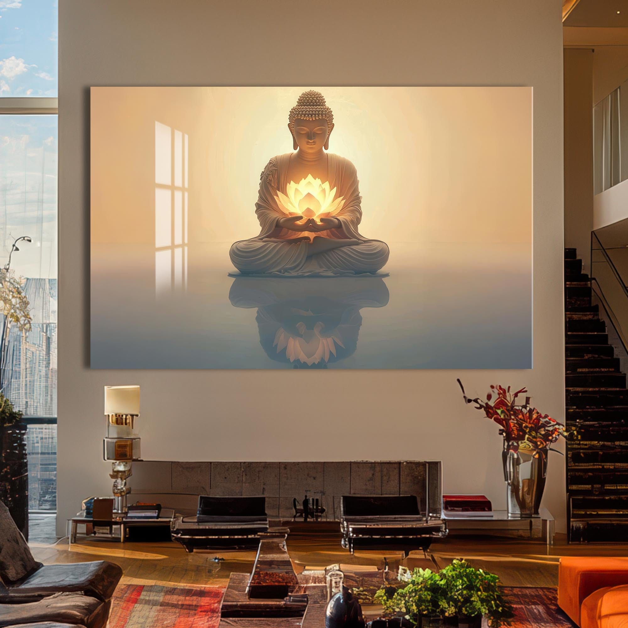 Artronauts Glass Print Lotus Reflection- Buddhism Tempered Glass Wall Art