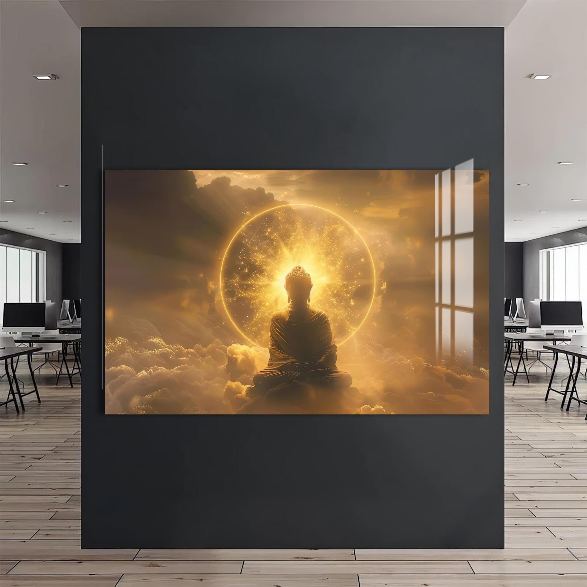 Artronauts Glass Print Golden Awakening- Buddhism Tempered Glass Wall Art