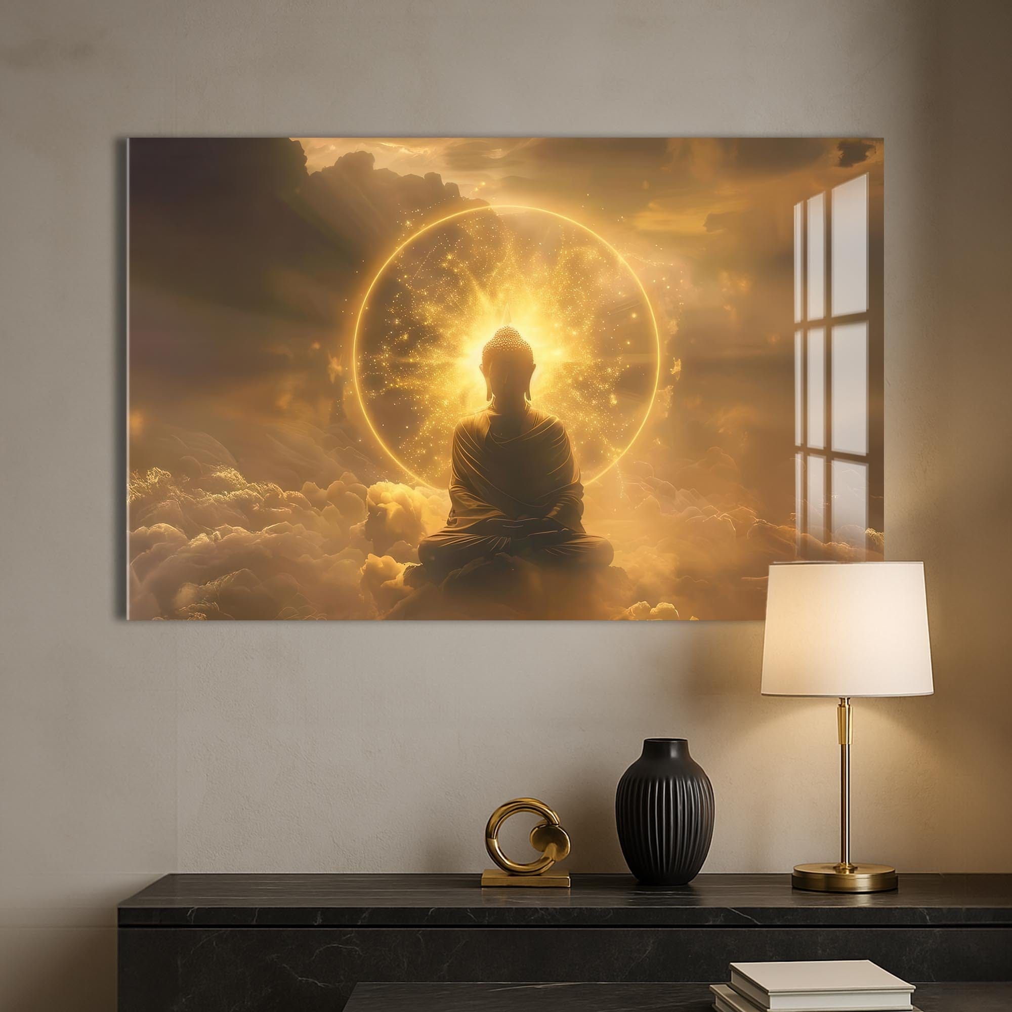 Artronauts Glass Print Golden Awakening- Buddhism Tempered Glass Wall Art
