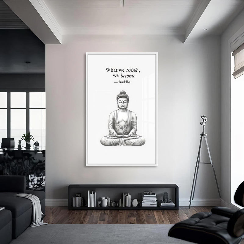 Artronauts Glass Print S | 72x46 cm | 28.3"x18.1" / White Mind Becomes-  Buddhism Tempered Glass Wall Art