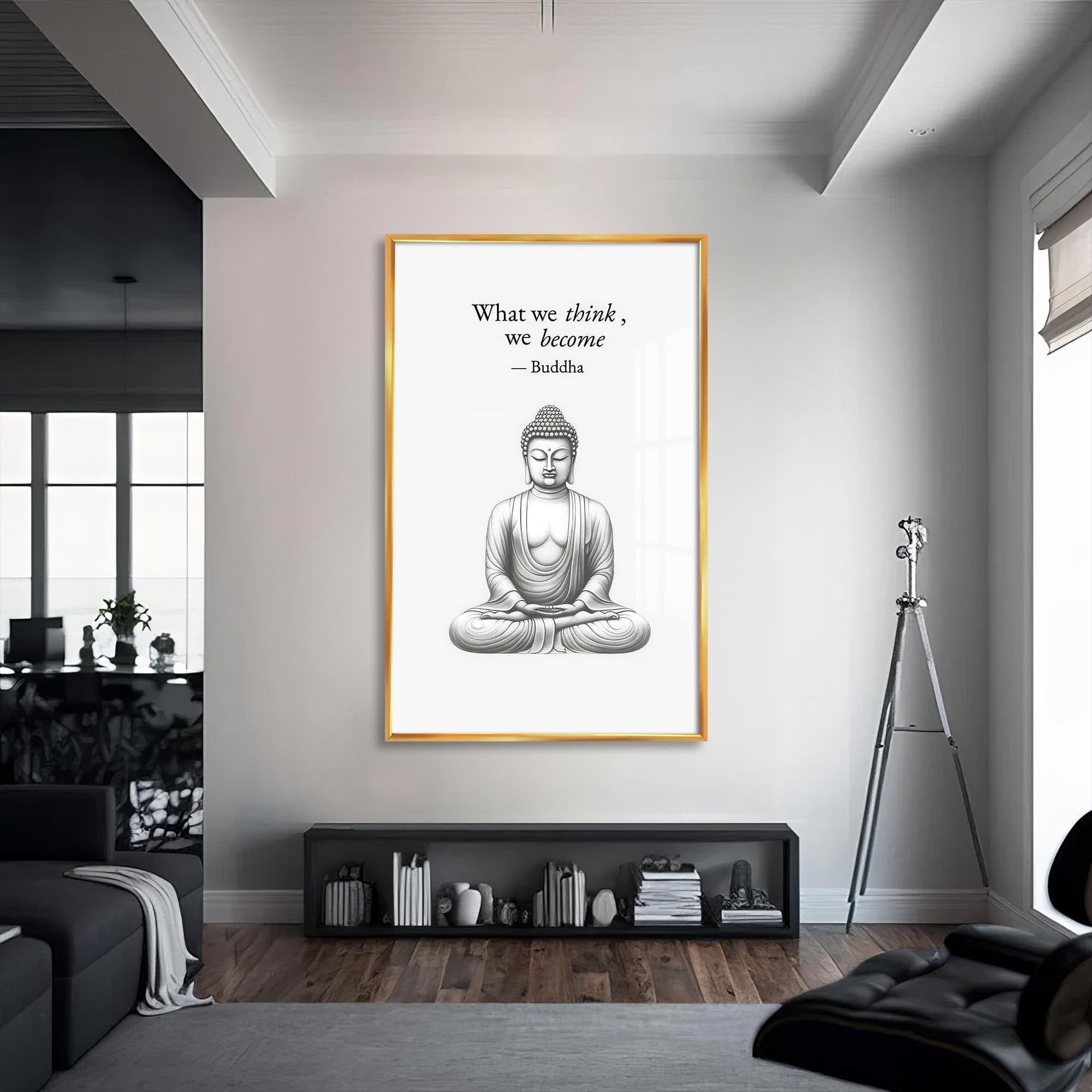 Artronauts Glass Print S | 72x46 cm | 28.3"x18.1" / Gold Mind Becomes-  Buddhism Tempered Glass Wall Art