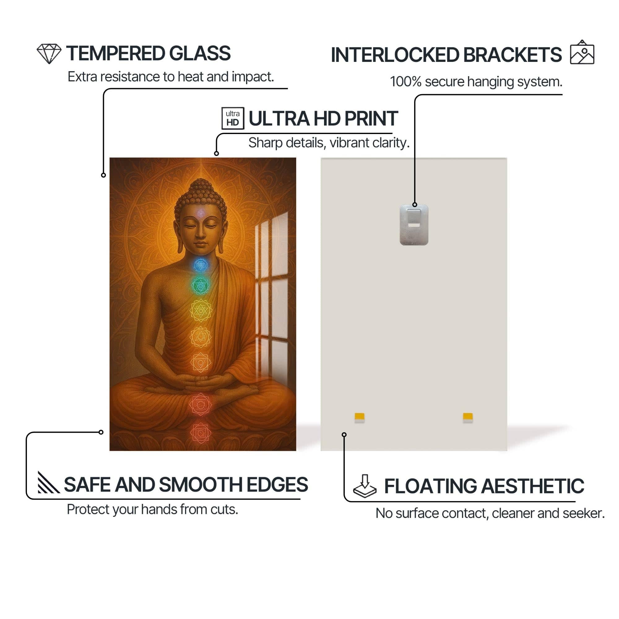 Artronauts Glass Print Inner Chakras-  Buddhism Tempered Glass Wall Art
