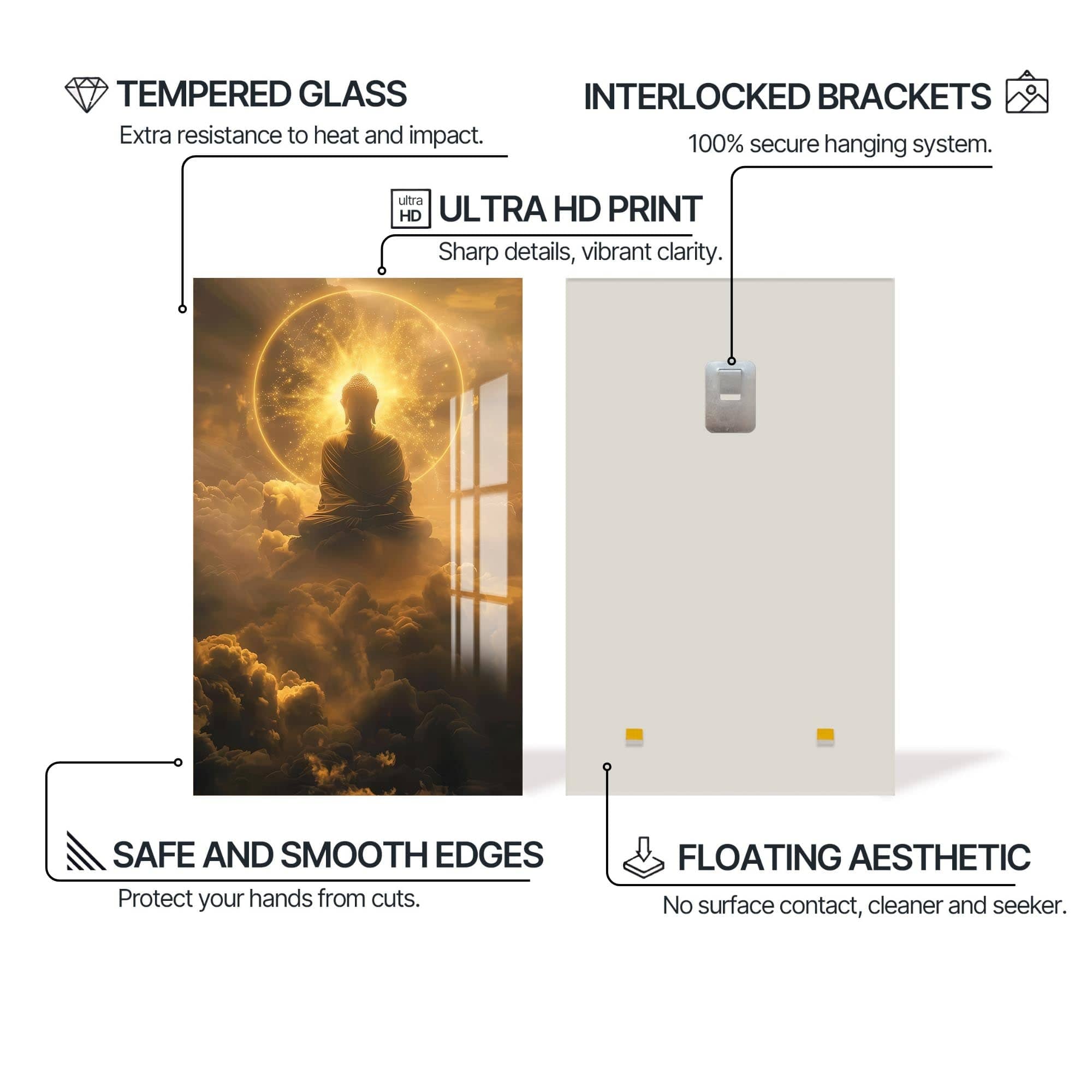 Artronauts Glass Print Golden Nirvana- Buddhism Tempered Glass Wall Art