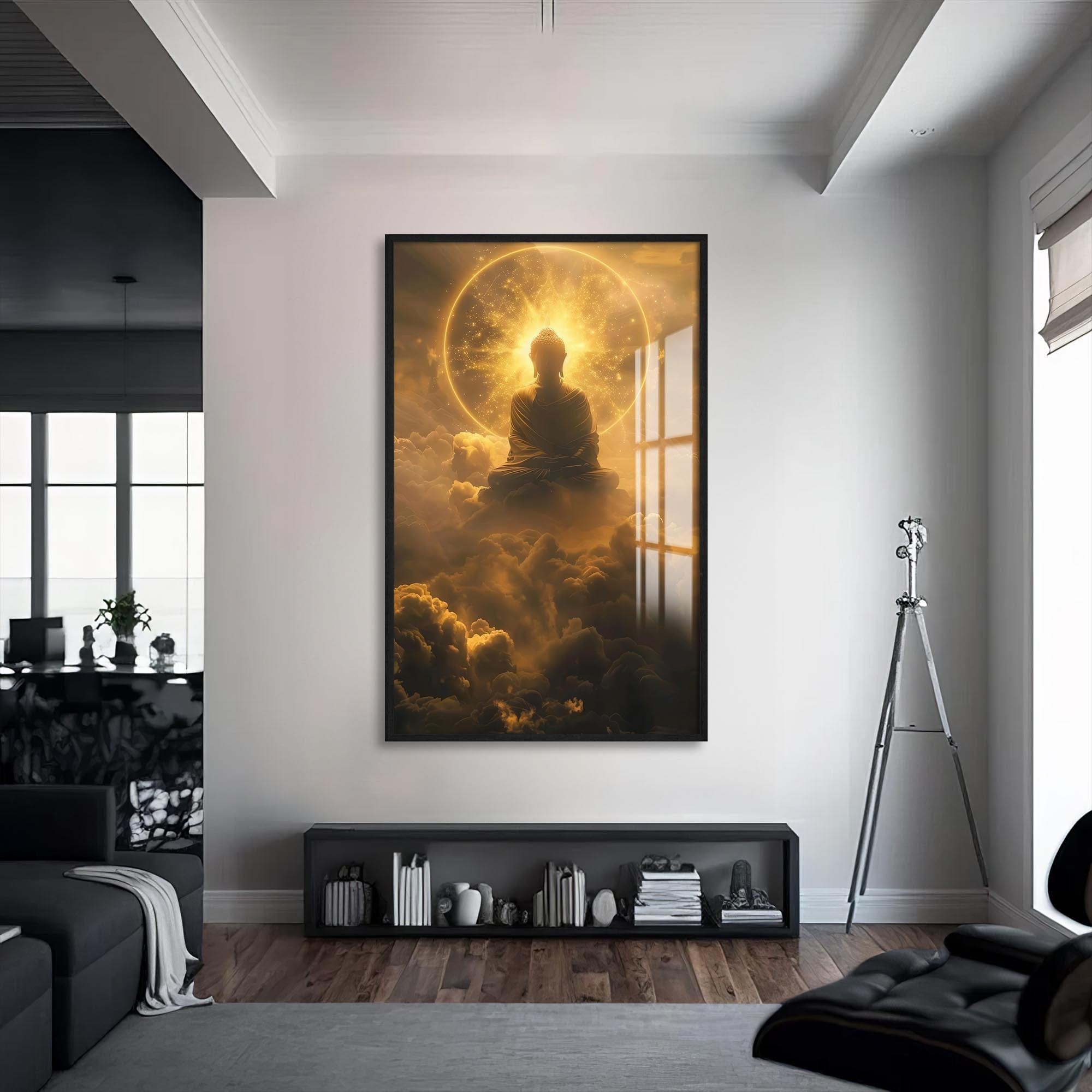 Artronauts Glass Print S | 72x46 cm | 28.3"x18.1" / Black Golden Nirvana- Buddhism Tempered Glass Wall Art