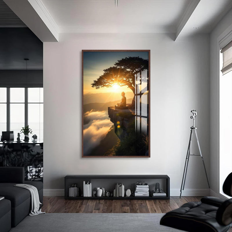 Artronauts Glass Print S | 72x46 cm | 28.3"x18.1" / Walnut Edge of Stillness- Buddhism Tempered Glass Wall Art