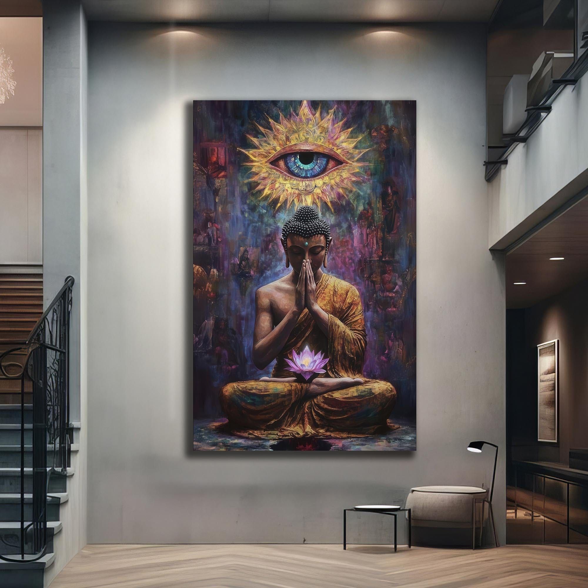 Artronauts Glass Print Lotus Prayer- Buddhism Tempered Glass Wall Art