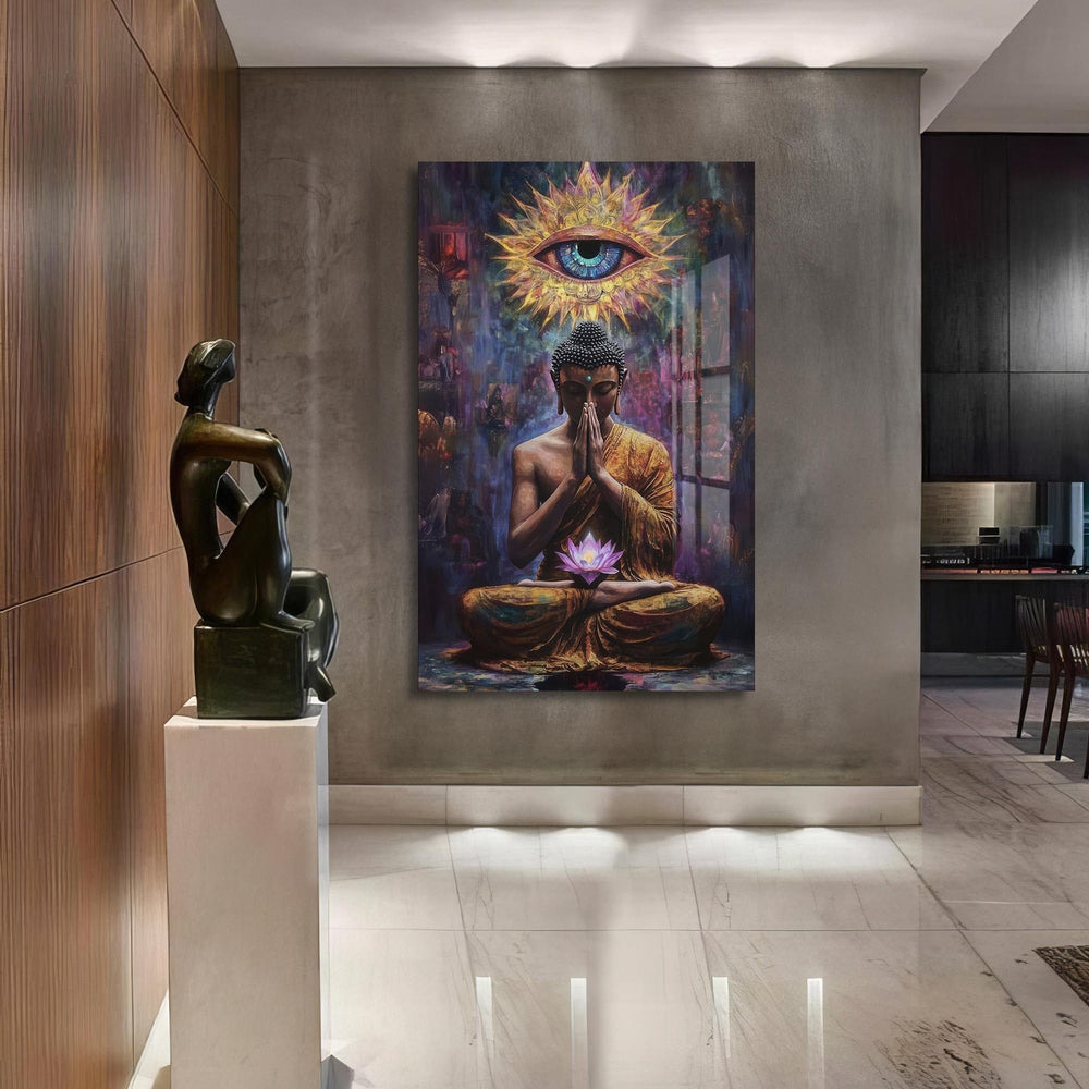 Artronauts Glass Print Lotus Prayer- Buddhism Tempered Glass Wall Art