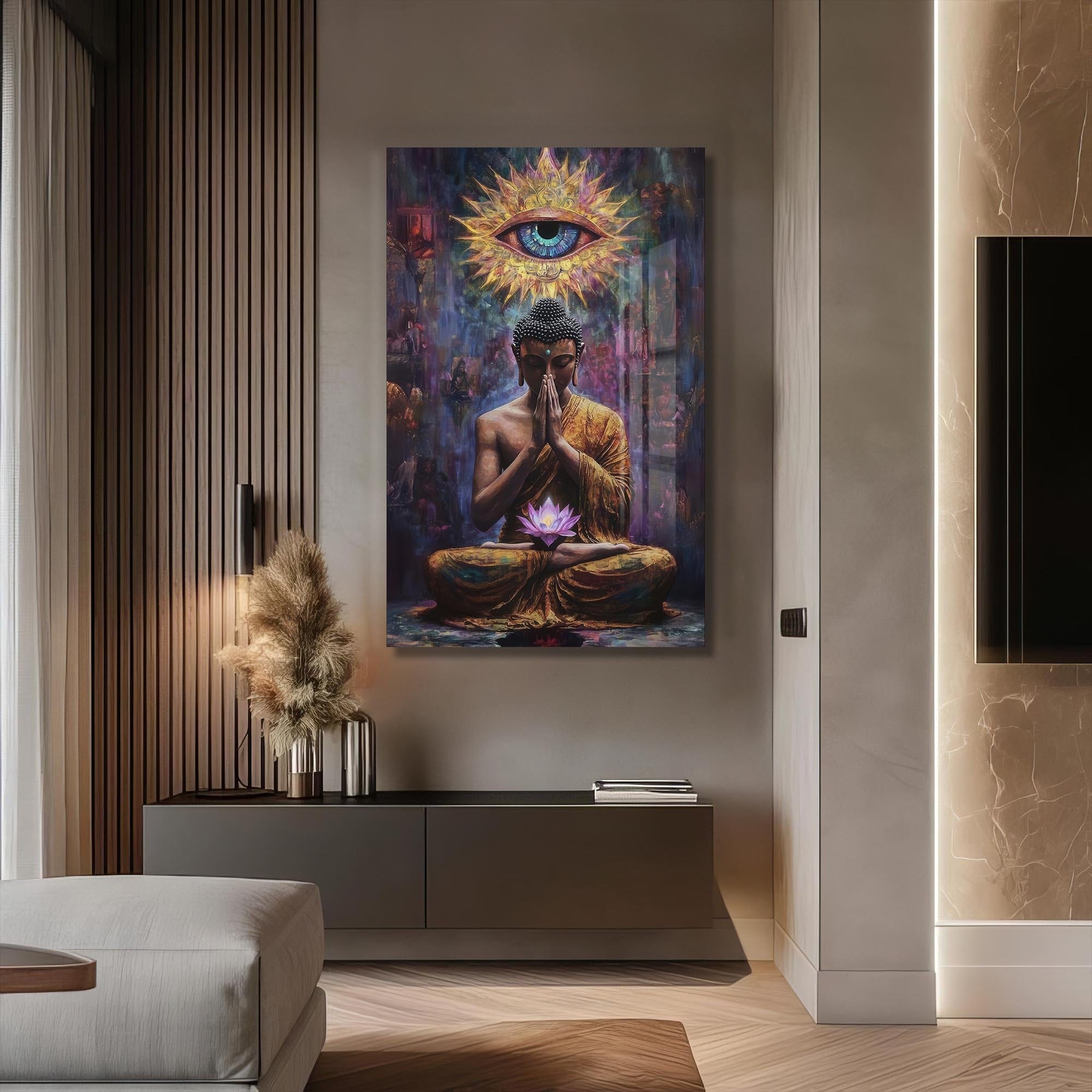 Artronauts Glass Print Lotus Prayer- Buddhism Tempered Glass Wall Art