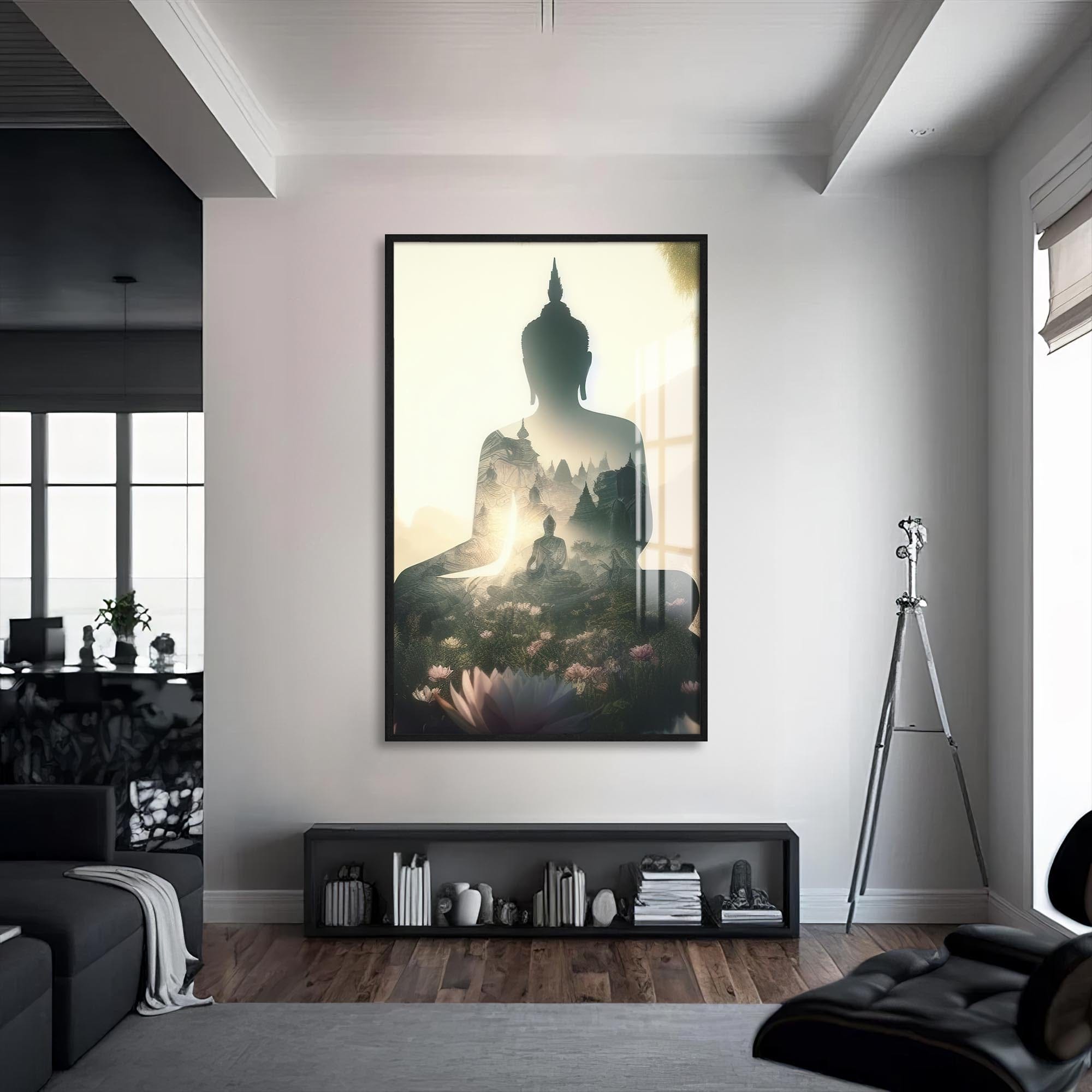 Artronauts Glass Print S | 72x46 cm | 28.3"x18.1" / Black Inner Realm- Buddhism Tempered Glass Wall Art
