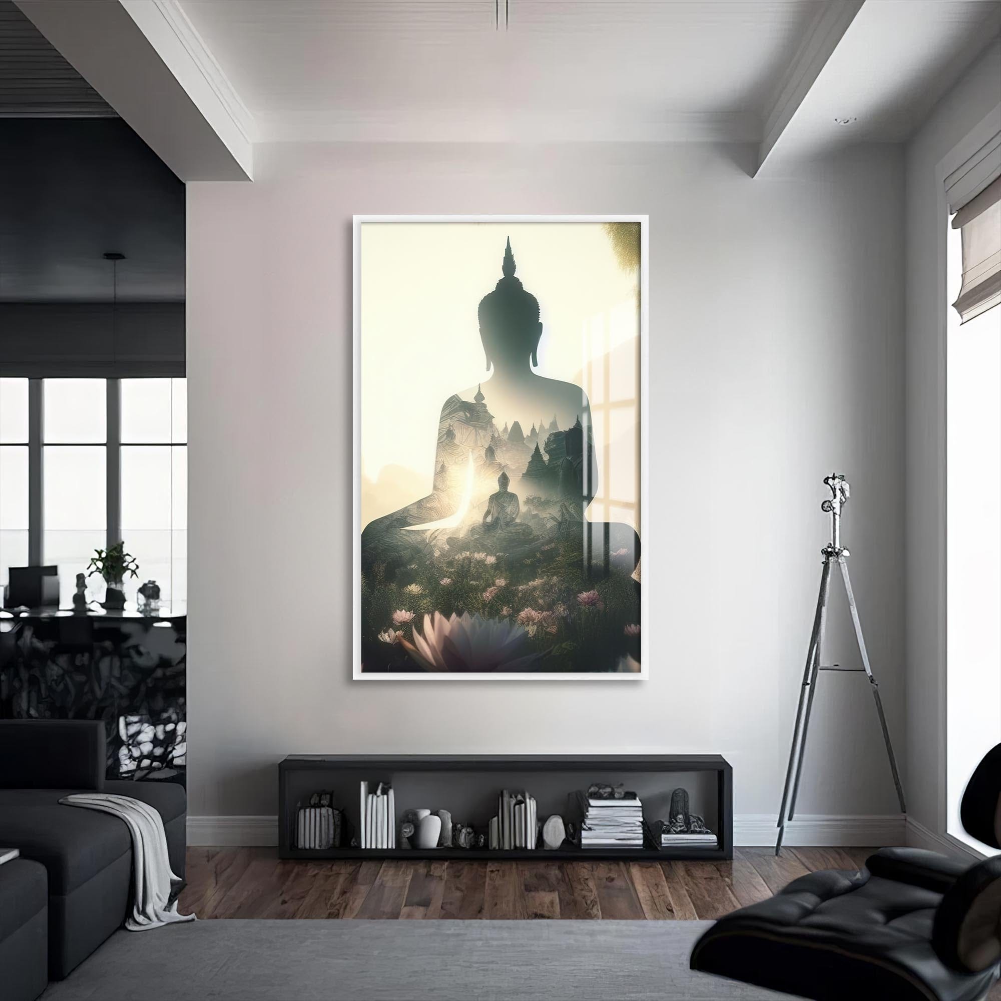 Artronauts Glass Print S | 72x46 cm | 28.3"x18.1" / White Inner Realm- Buddhism Tempered Glass Wall Art