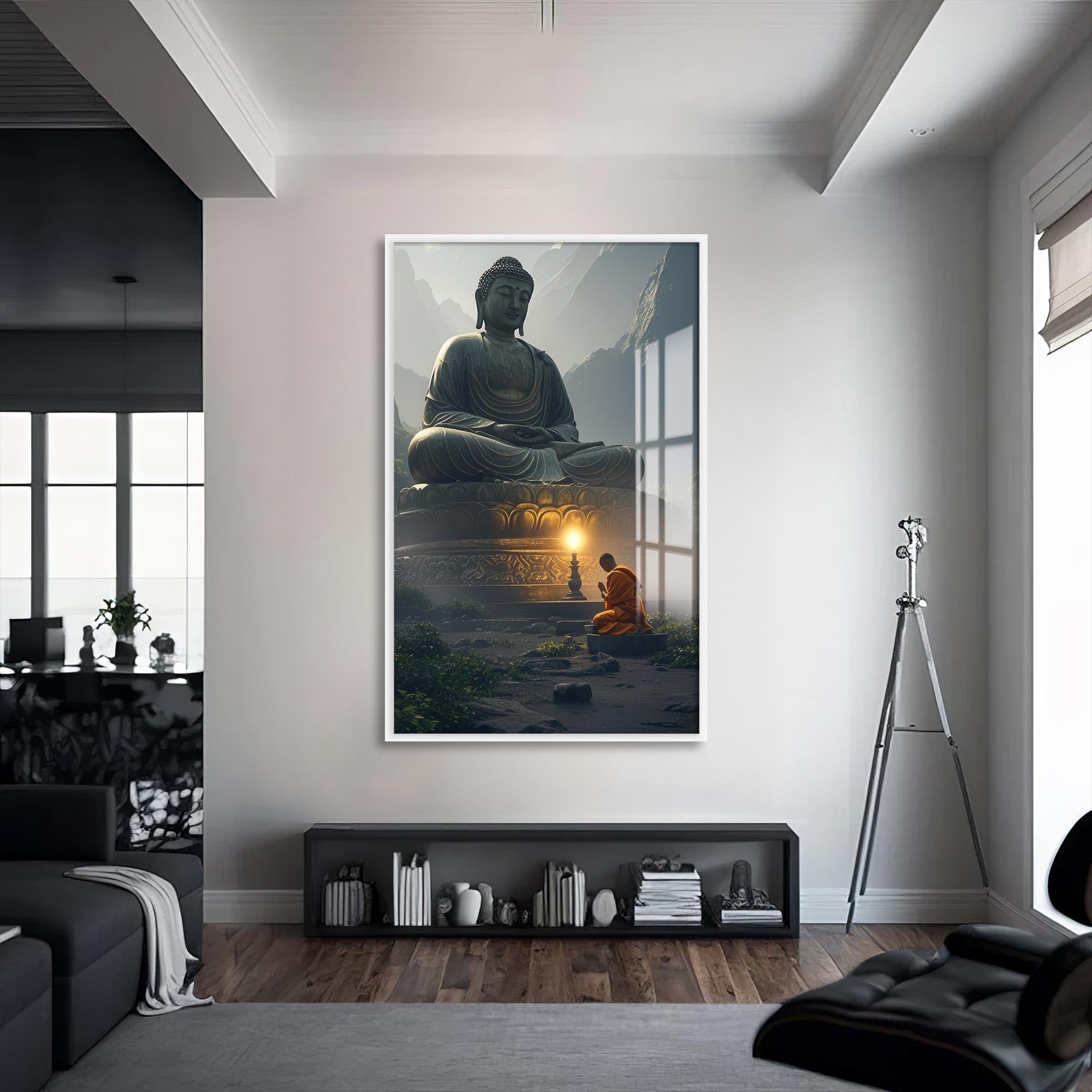 Artronauts Glass Print S | 72x46 cm | 28.3"x18.1" / White Temple of Light- Buddhism Tempered Glass Wall Art