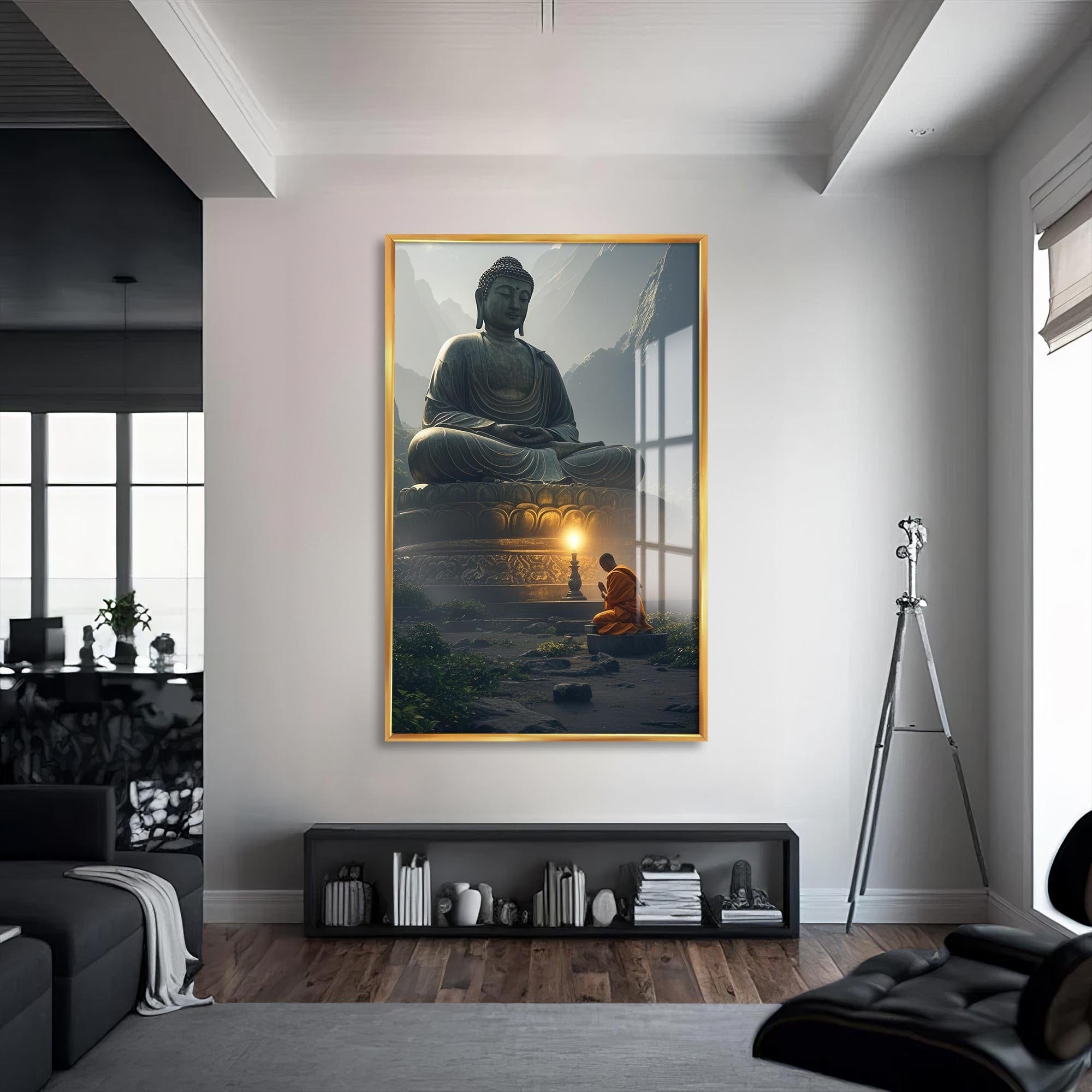 Artronauts Glass Print S | 72x46 cm | 28.3"x18.1" / Gold Temple of Light- Buddhism Tempered Glass Wall Art