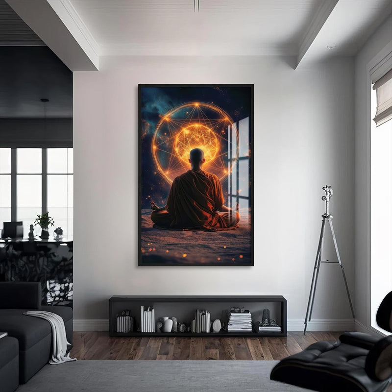Artronauts Glass Print S | 72x46 cm | 28.3"x18.1" / Black Sacred Geometry Mind- Buddhism Tempered Glass Wall Art