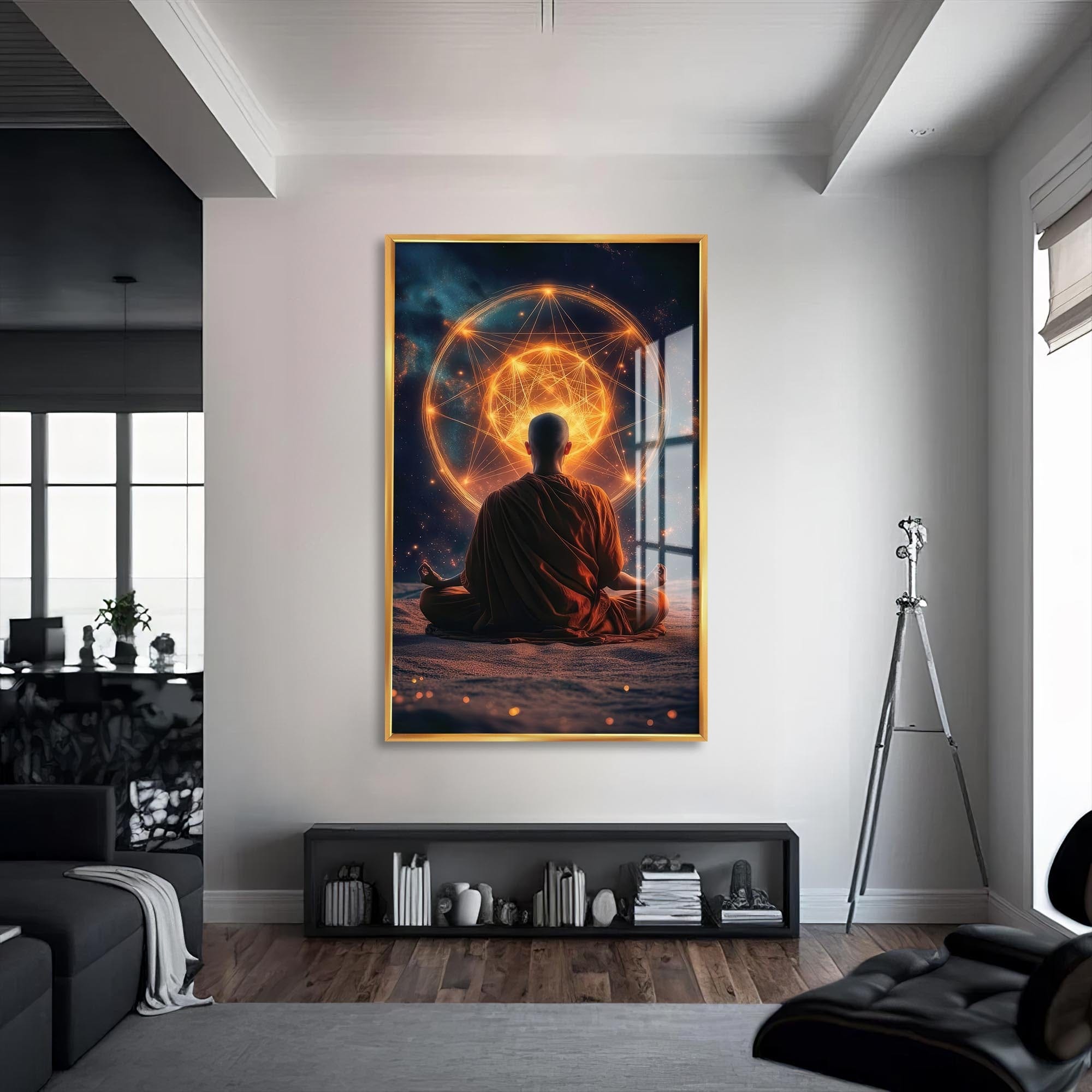 Artronauts Glass Print S | 72x46 cm | 28.3"x18.1" / Gold Sacred Geometry Mind- Buddhism Tempered Glass Wall Art