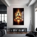 Artronauts Glass Print S | 72x46 cm | 28.3"x18.1" / Walnut Lotus of Enlightenment- Buddhism Tempered Glass Wall Art