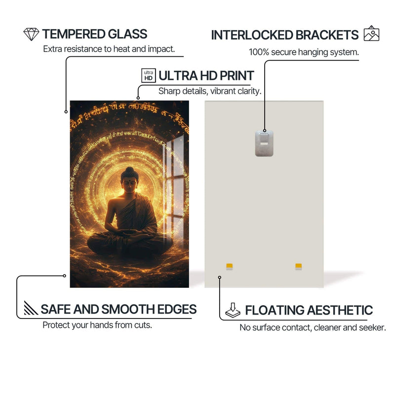Artronauts Glass Print Golden Sutra-  Buddhism Tempered Glass Wall Art