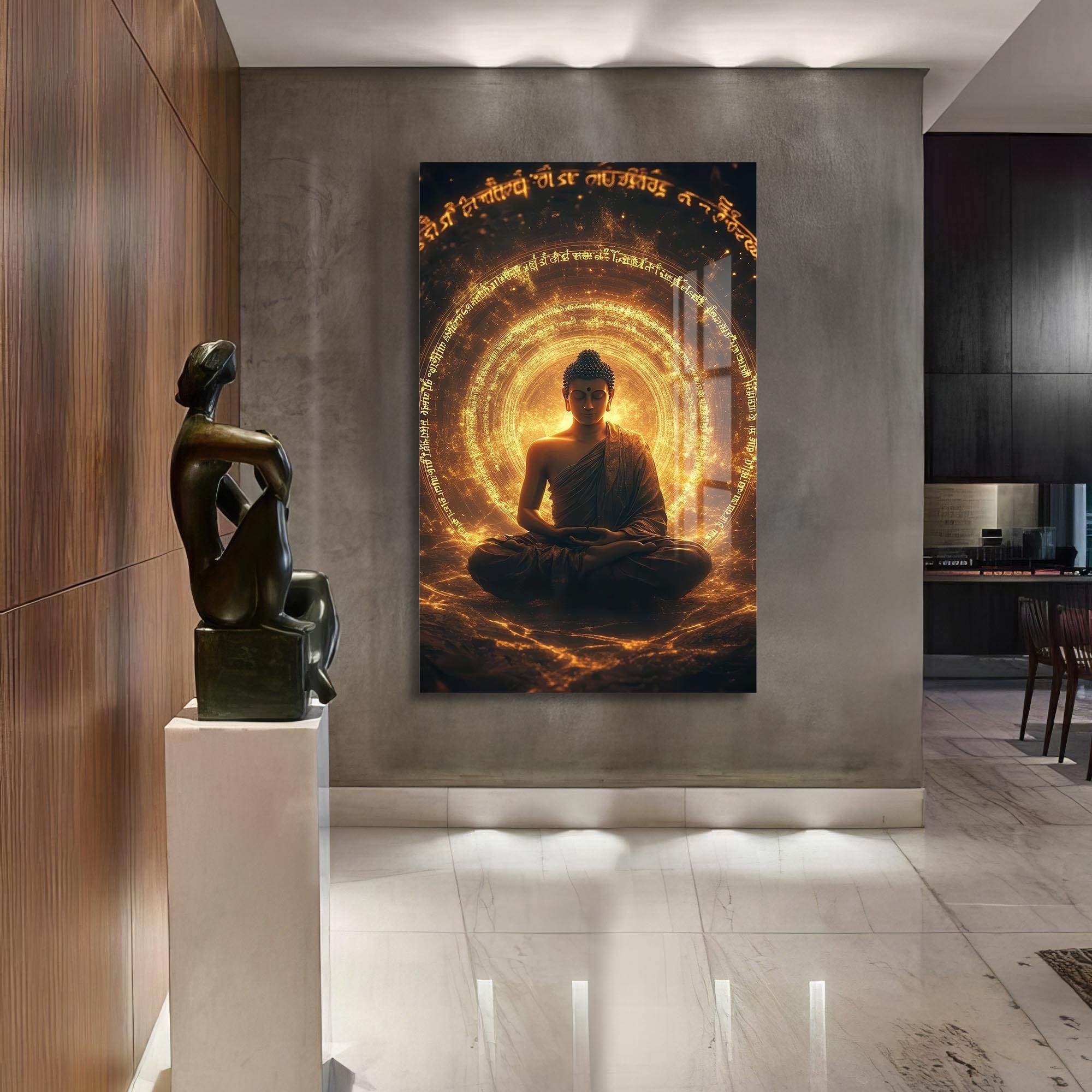Artronauts Glass Print Golden Sutra-  Buddhism Tempered Glass Wall Art