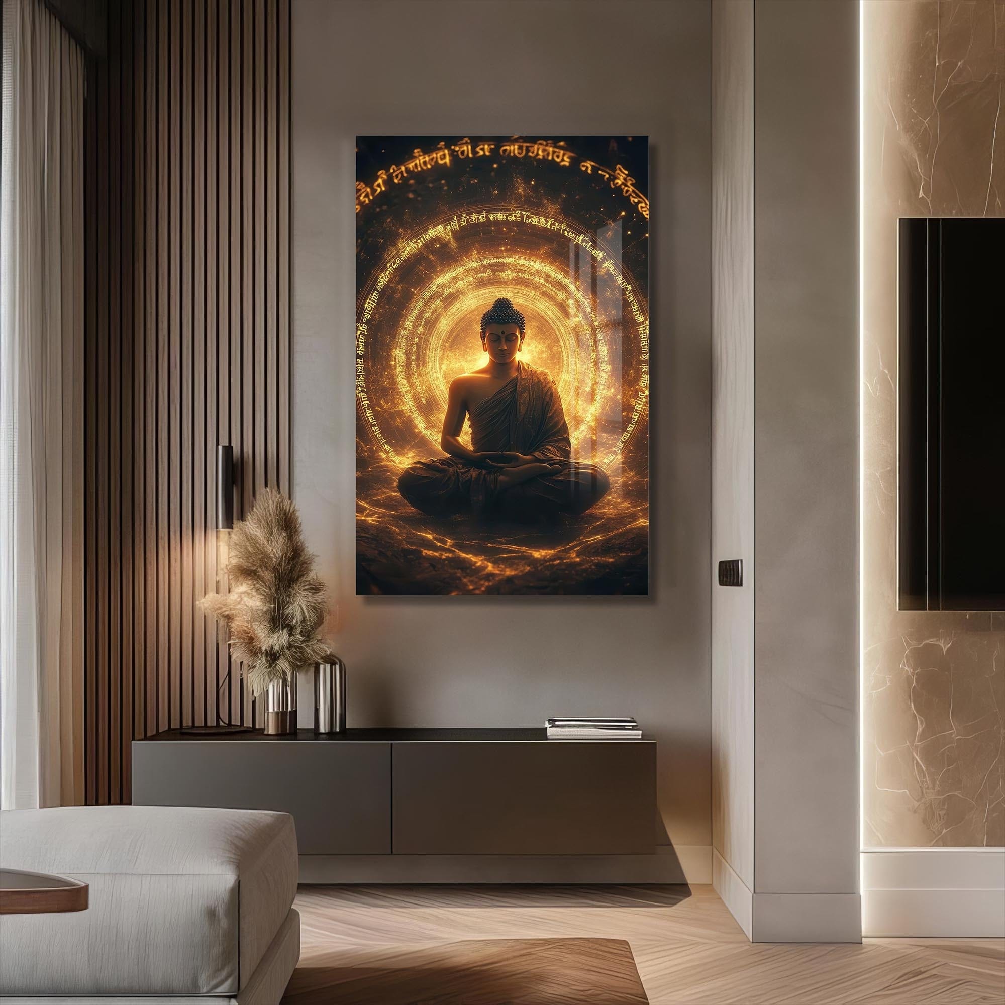 Artronauts Glass Print Golden Sutra-  Buddhism Tempered Glass Wall Art