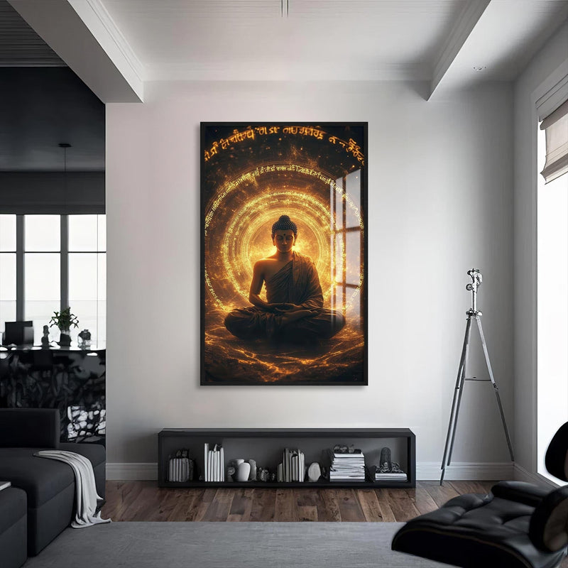 Artronauts Glass Print S | 72x46 cm | 28.3"x18.1" / Black Golden Sutra-  Buddhism Tempered Glass Wall Art