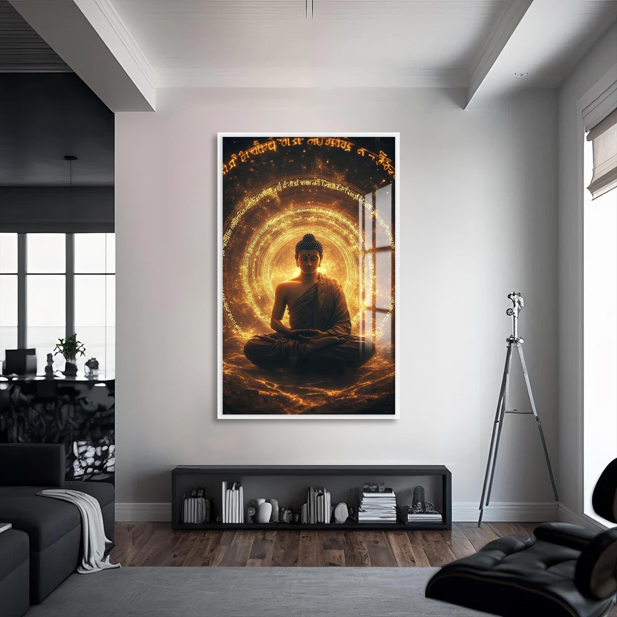 Artronauts Glass Print S | 72x46 cm | 28.3"x18.1" / White Golden Sutra-  Buddhism Tempered Glass Wall Art