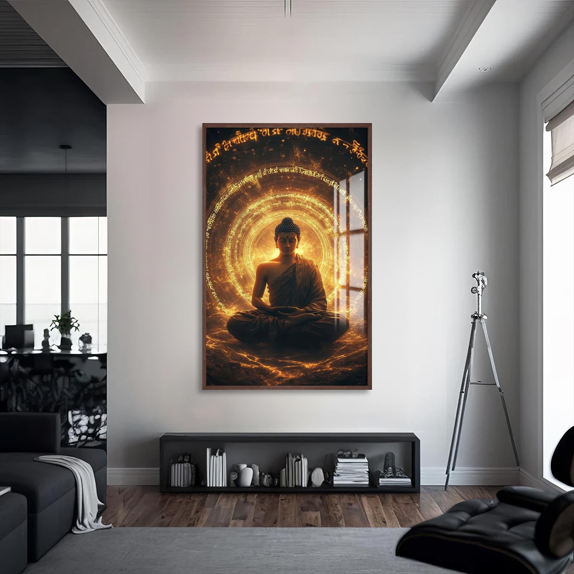 Artronauts Glass Print S | 72x46 cm | 28.3"x18.1" / Walnut Golden Sutra-  Buddhism Tempered Glass Wall Art