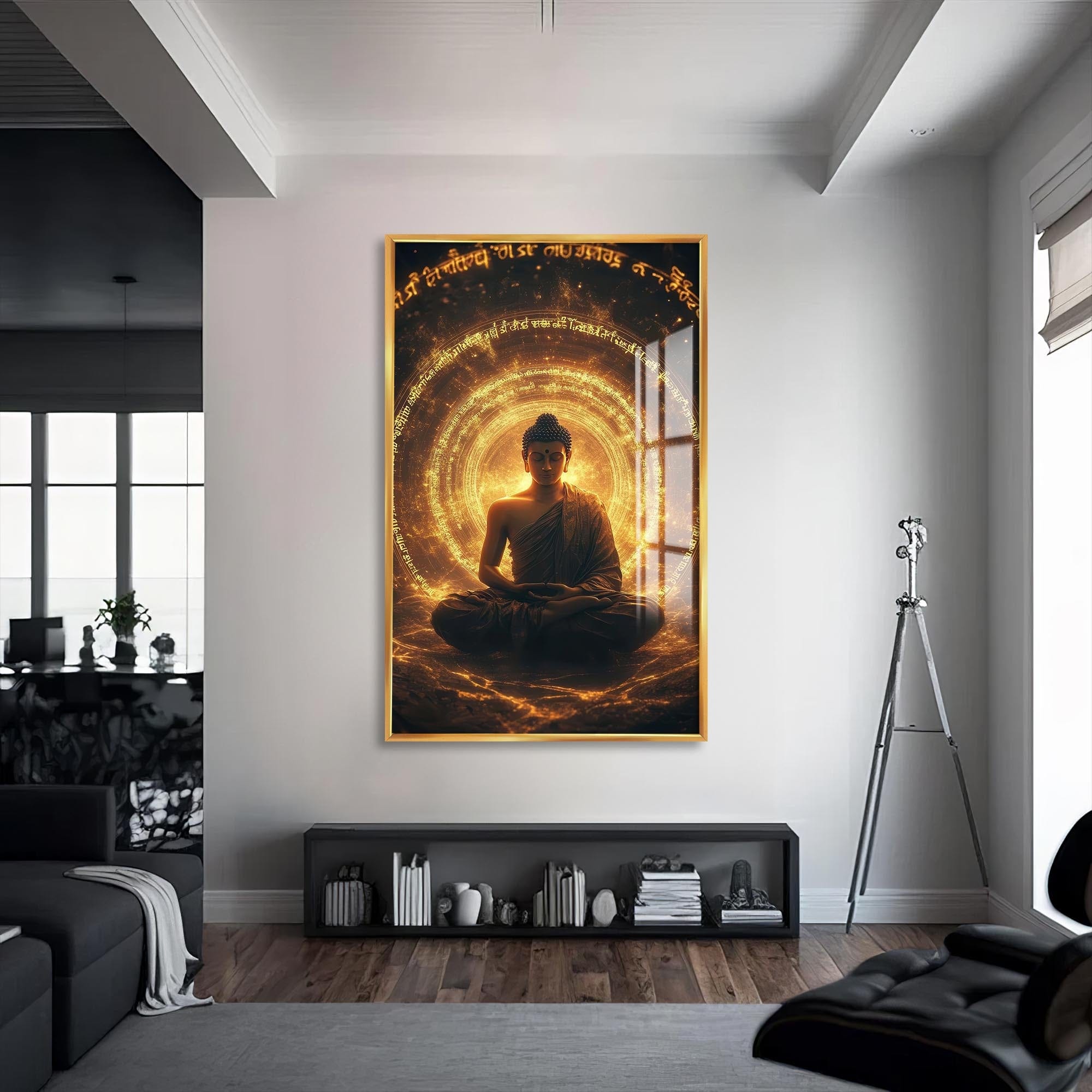 Artronauts Glass Print S | 72x46 cm | 28.3"x18.1" / Gold Golden Sutra-  Buddhism Tempered Glass Wall Art