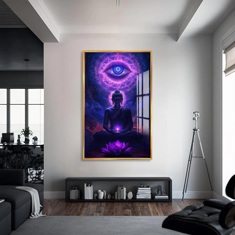 Artronauts Glass Print S | 72x46 cm | 28.3"x18.1" / Gold Third Eye Awakening- Buddhism Tempered Glass Wall Art