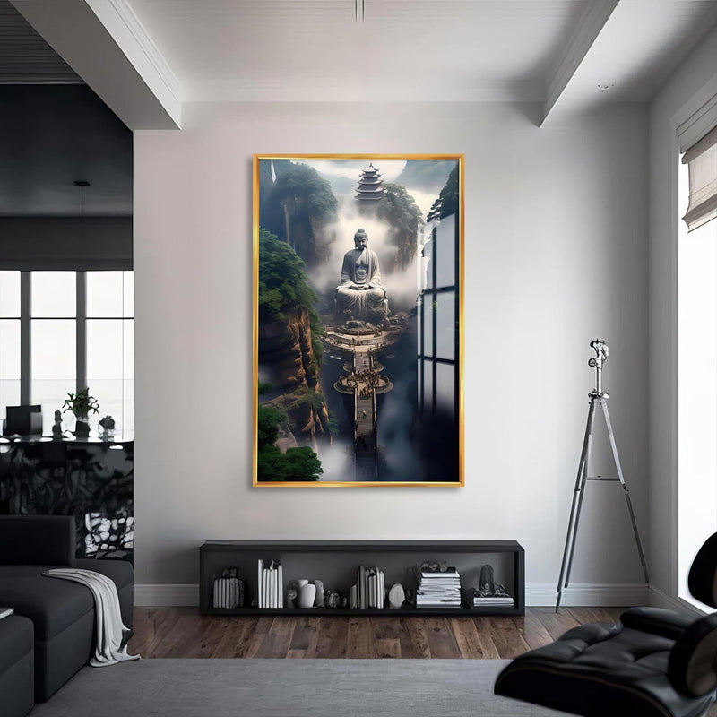 Artronauts Glass Print S | 72x46 cm | 28.3"x18.1" / Gold Path to Awakening- Buddhism Tempered Glass Wall Art
