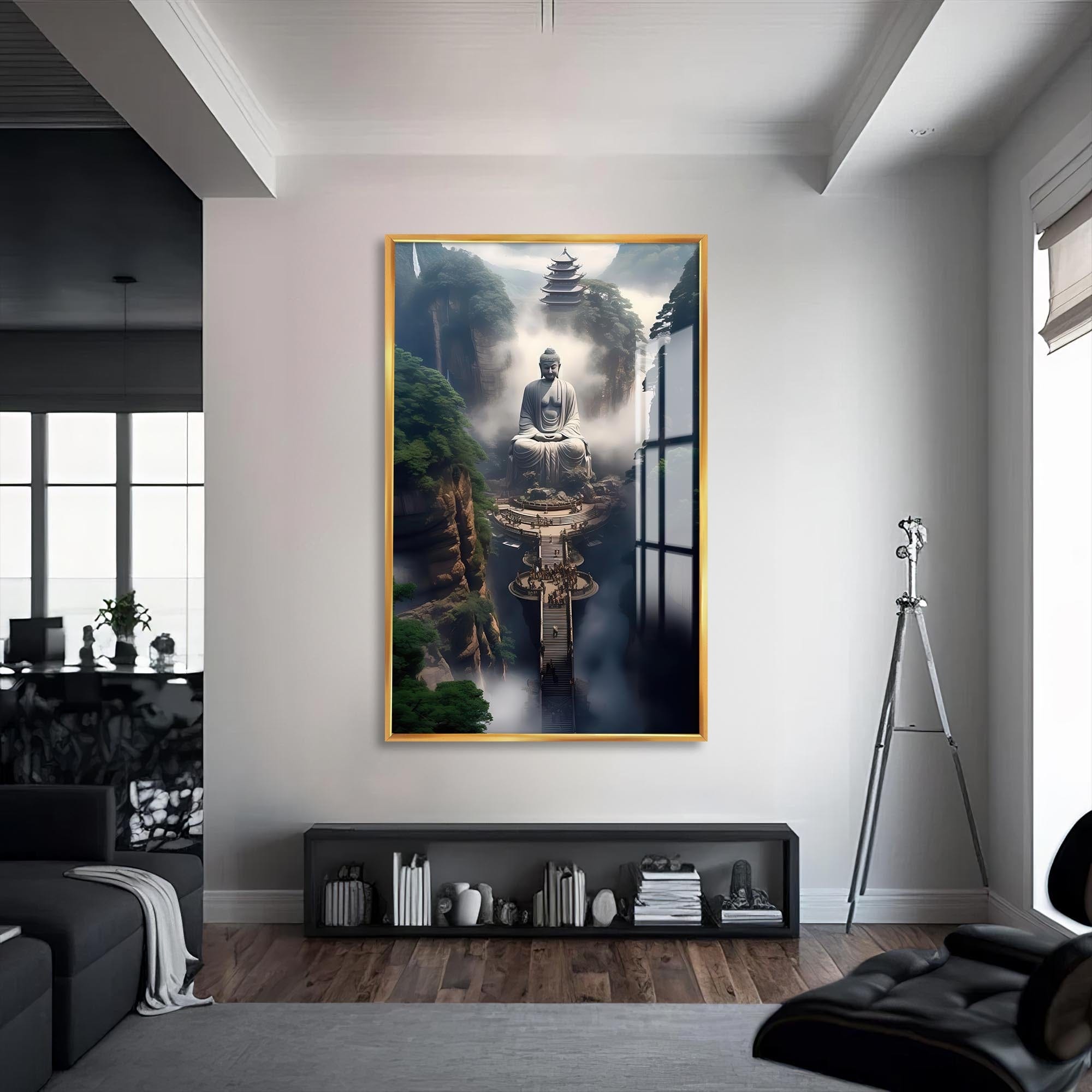 Artronauts Glass Print S | 72x46 cm | 28.3"x18.1" / Gold Path to Awakening- Buddhism Tempered Glass Wall Art