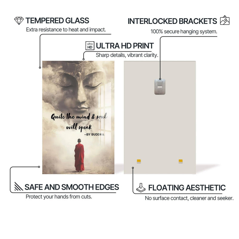 Artronauts Glass Print Silence Speaks- Buddhism Tempered Glass Wall Art