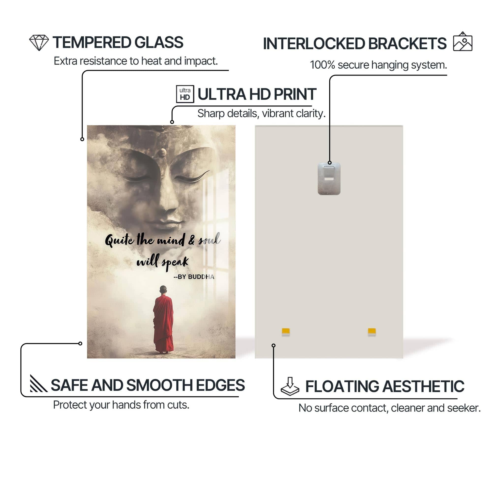 Artronauts Glass Print Silence Speaks- Buddhism Tempered Glass Wall Art