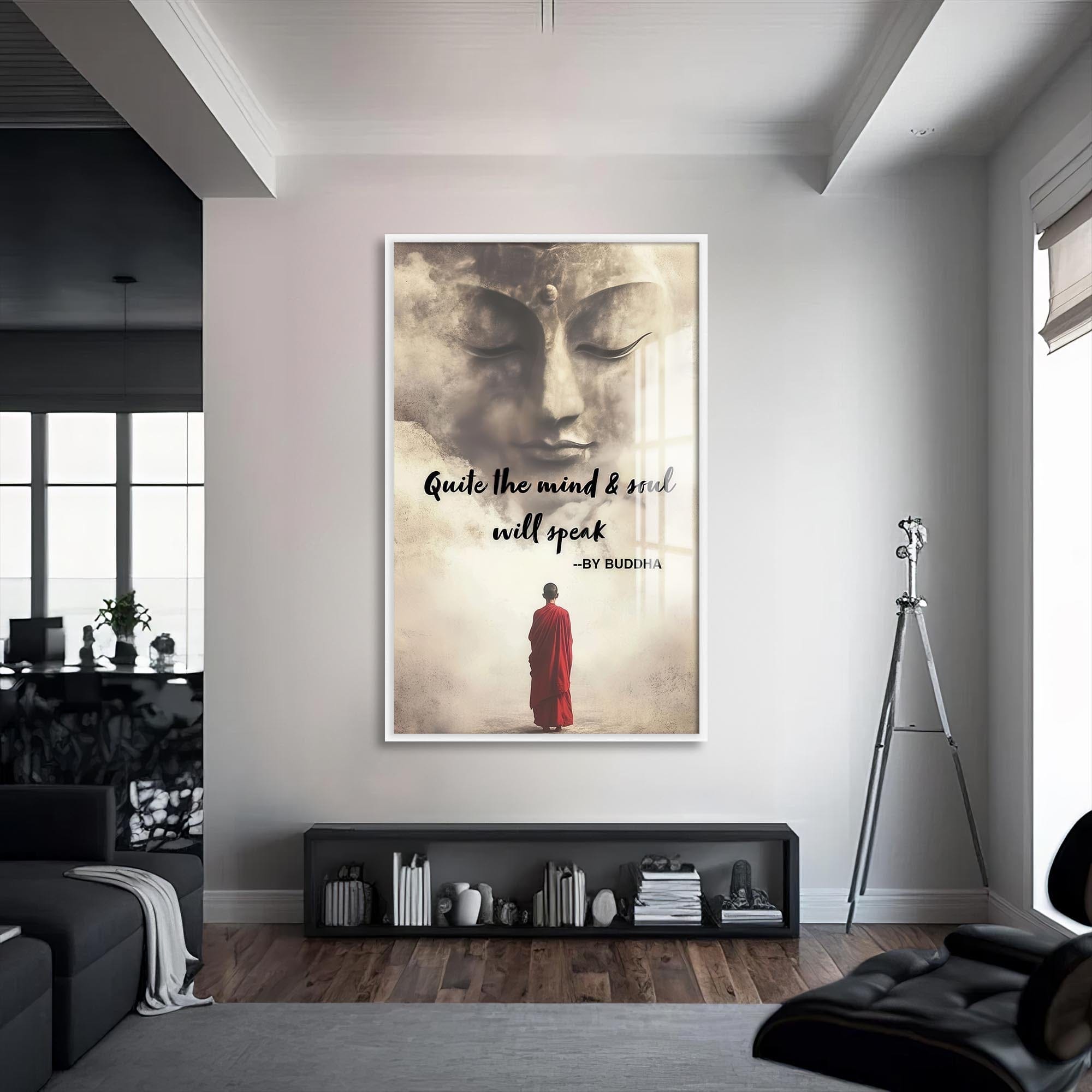 Artronauts Glass Print S | 72x46 cm | 28.3"x18.1" / White Silence Speaks- Buddhism Tempered Glass Wall Art
