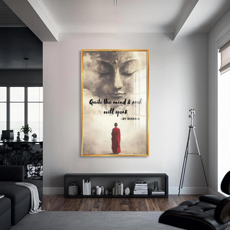 Artronauts Glass Print S | 72x46 cm | 28.3"x18.1" / Gold Silence Speaks- Buddhism Tempered Glass Wall Art
