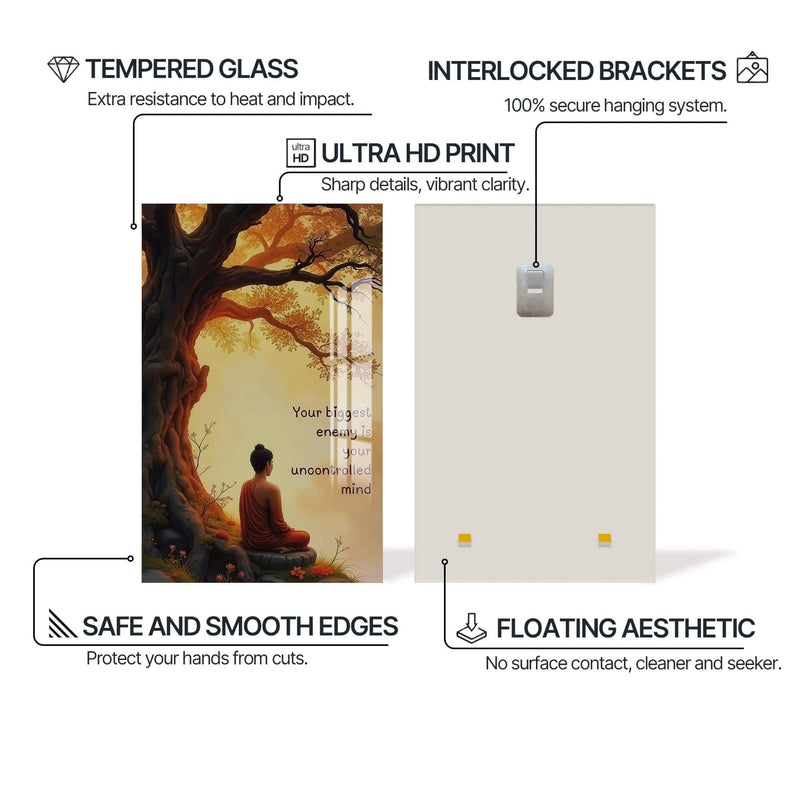 Artronauts Glass Print Uncontrolled Mind- Buddhism Tempered Glass Wall Art
